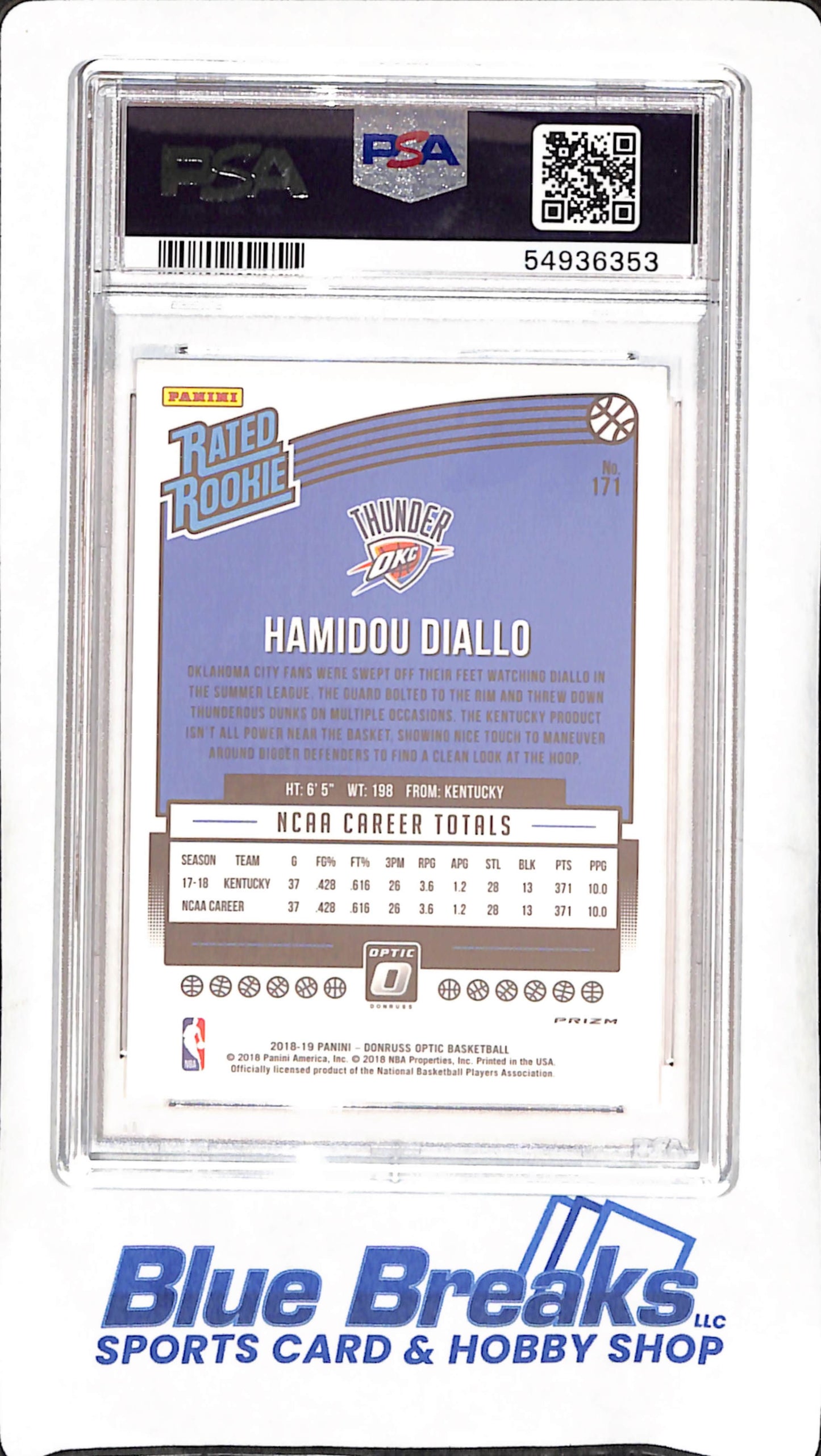 2018 Panini Donruss Optic - Hamidou Diallo - Shock - PSA 9 - Rated Rookie - Oklahoma City Thunder - Basketball - #171
