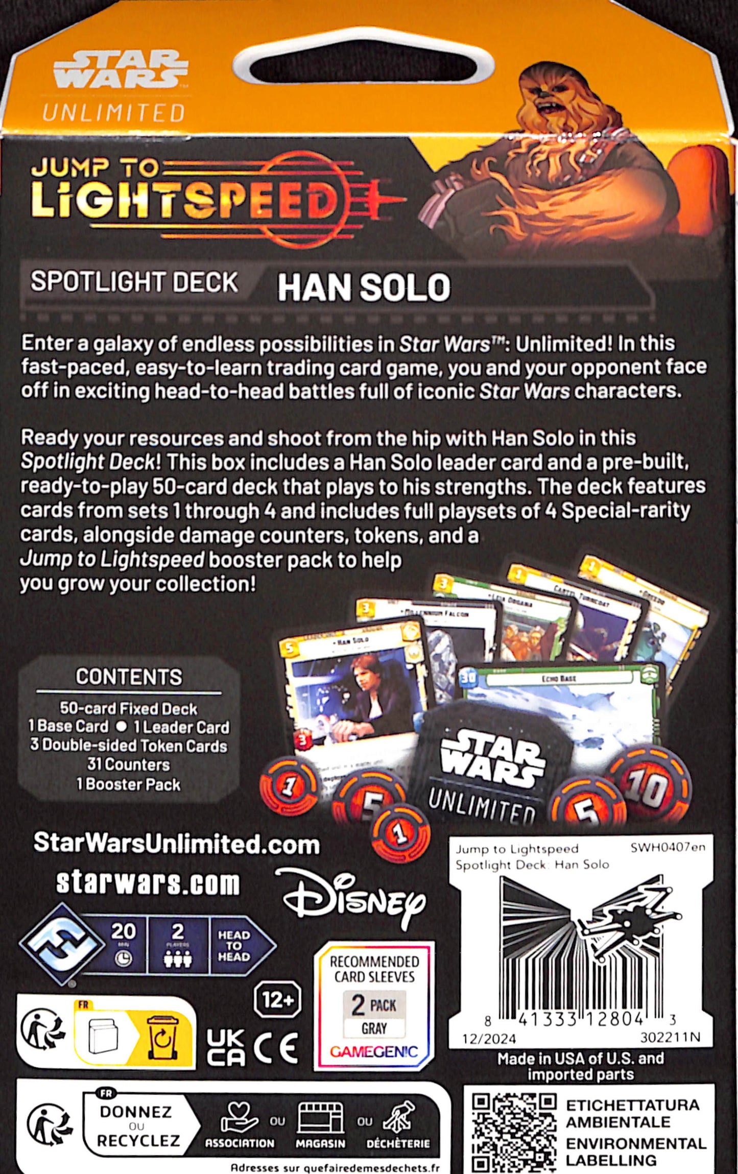 Star Wars Unlimited Jump to Lightspeed Spotlight Deck Han Solo - Sealed Wax