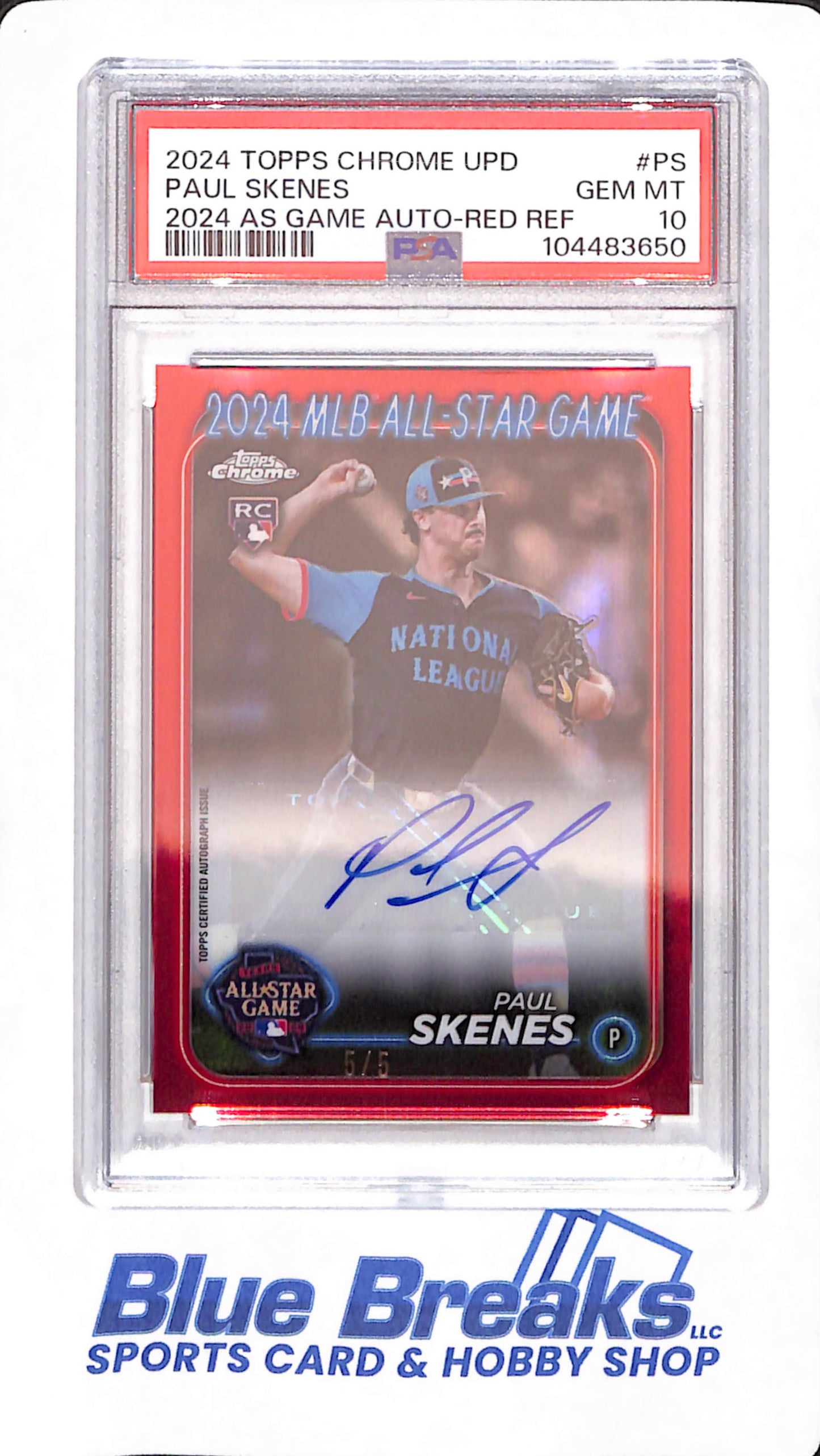 2024 Topps Chrome Update - Paul Skenes - All Star Game - Autographed - Pittsburgh Pirates - Baseball - 5/5 - Red Refractor - PSA 10 - #PS
