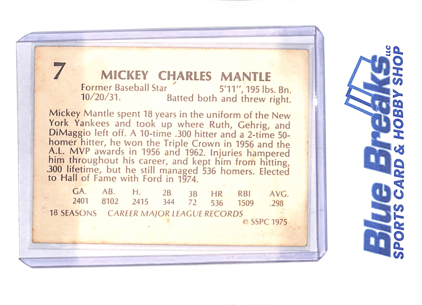1975 SSPC Superstars - Mickey Mantle - # 7 - New York Yankees