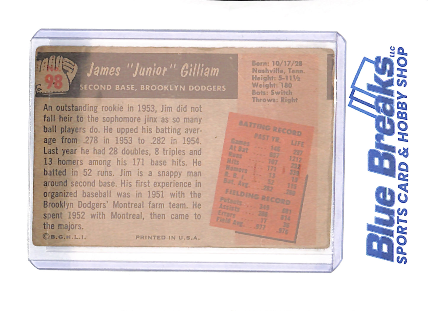 1955 James Gilliam - Brooklyn Dodgers - Baseball - # 98