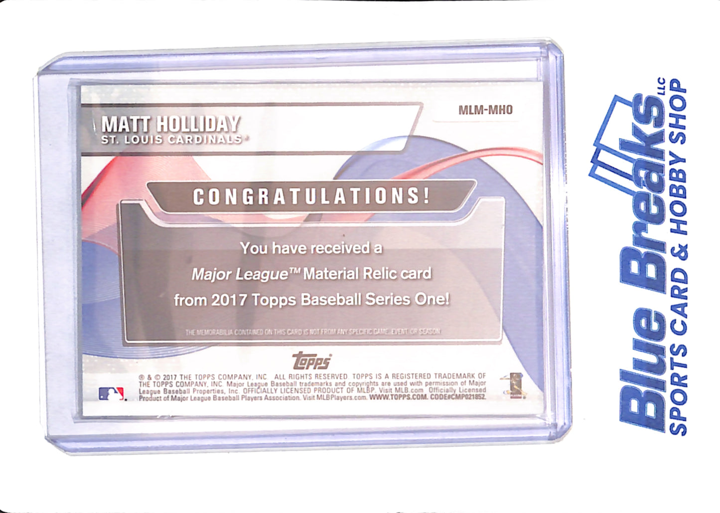 Matt Holliday - 2017 Topps Series One - St Louis Cardinals - Relic - Baseball - # MLM-MHO