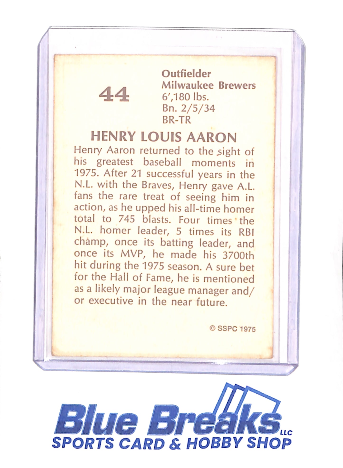 Henry Louis Aaron - Hank Aaron - 1975 SSPC - Baseball - Milwaukee Brewers - # 44