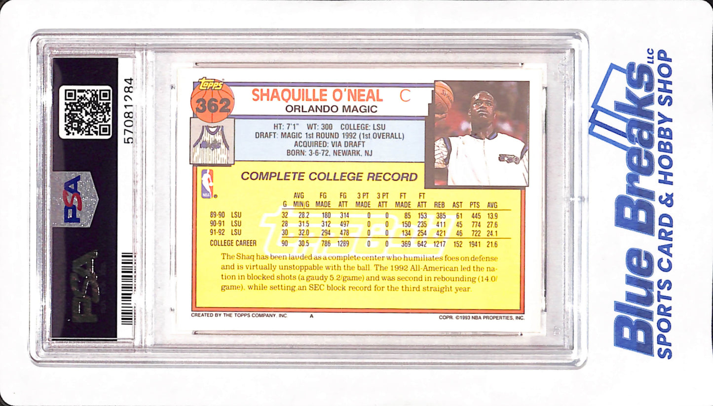 1992 Topps Gold - Shaquille O'Neal - Basketball 0 Orlando Magic - # 362 - PSA 9