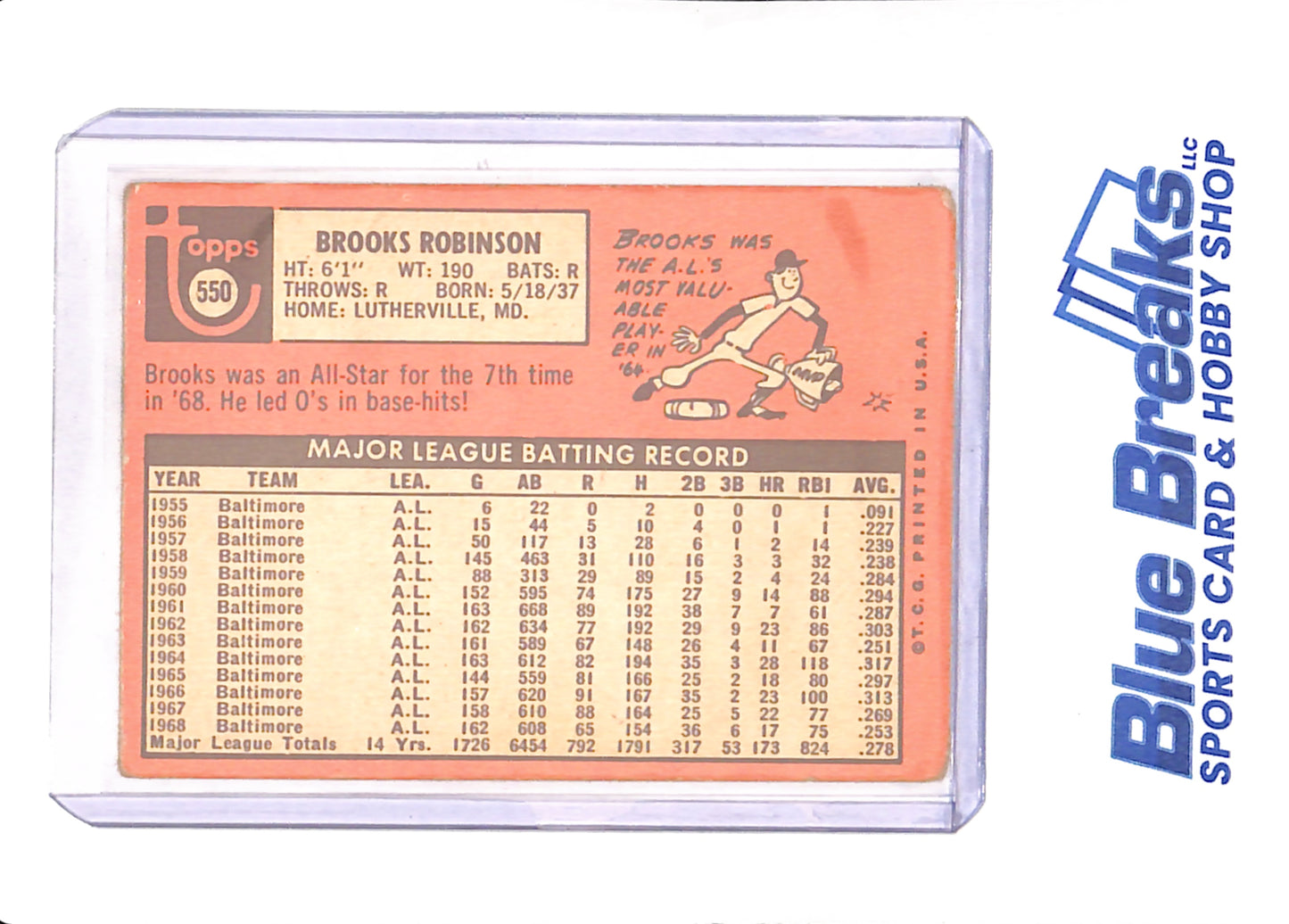 Brooks Robinson - 1969 Topps - Baseball - Baltimore Orioles - # 550