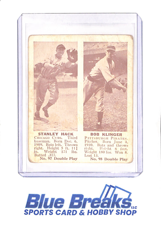 Stanley Hack - Bob Klinger - 1941 Double Play - Baseball - Chicago Cubs - Pittsburgh Pirates - # 97 - # 98