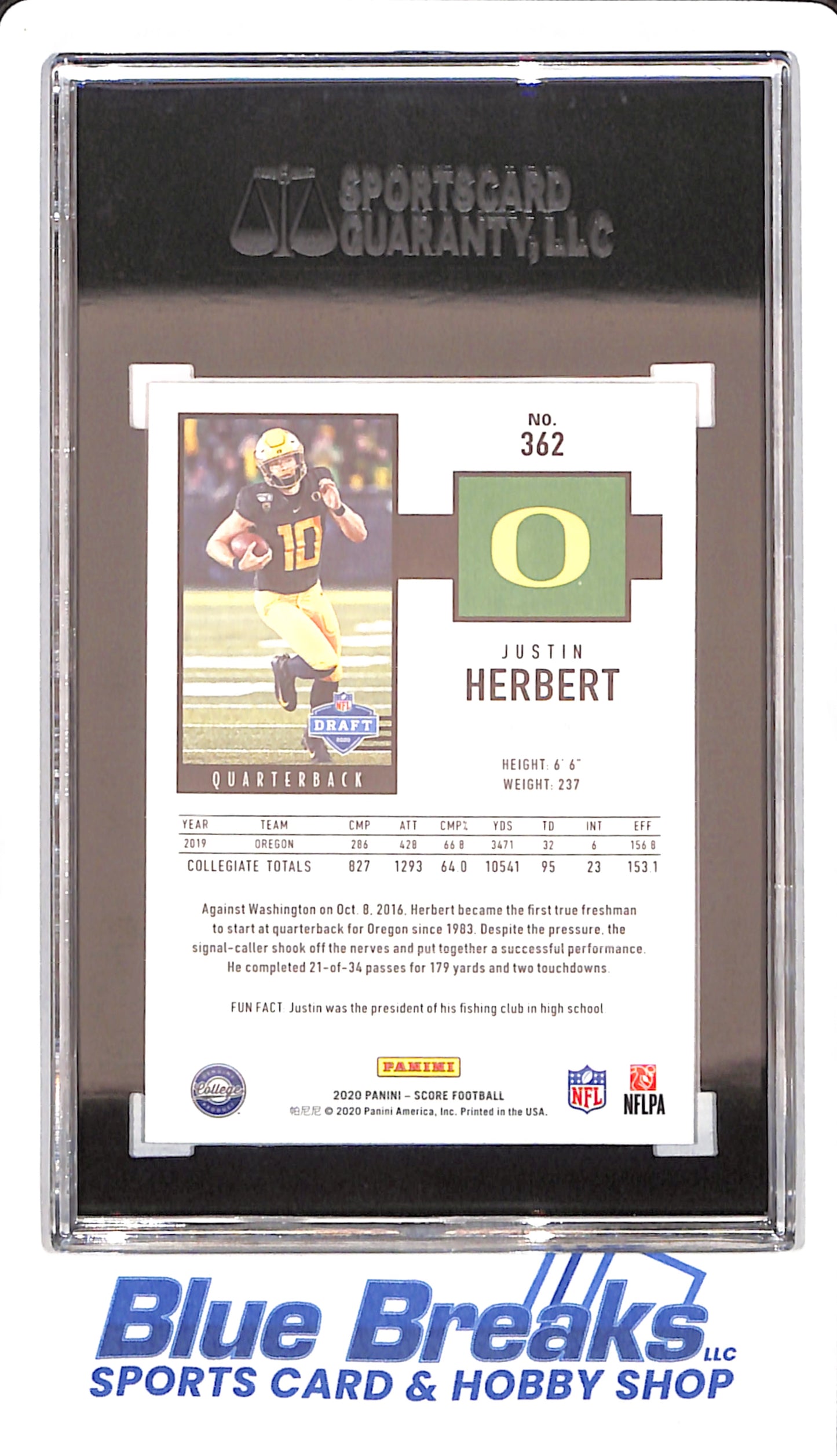 2020 Panini Score - Justin Herbert - Football - Oregon Ducks - Scorecard - SGC 9