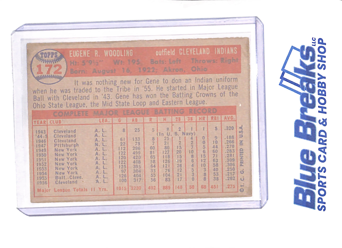 Gene Woodling - 1957 Topps - Baseball - Cleveland Indians - # 172