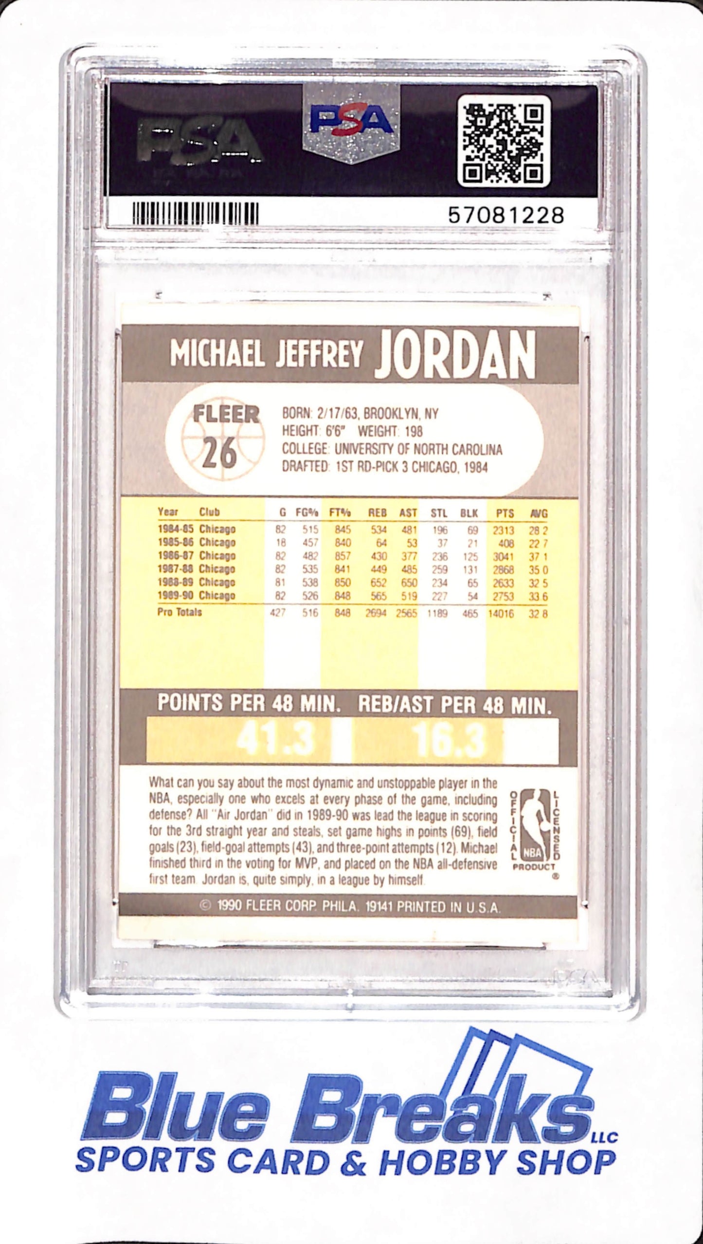 1990 Fleer - Michael Jordan - Basketball - Chicago Bulls - # 26 - PSA 9