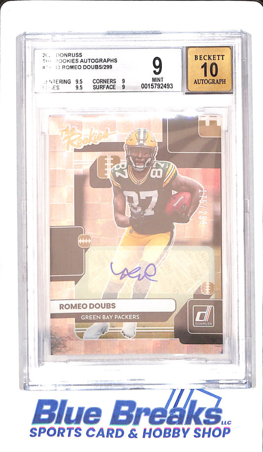 2022 Donruss - Romeo Doubs - The Rookies Autographs - Football - Green Bay Packers - 175/299 - # TR-33 - The Rookies - Beckett 9