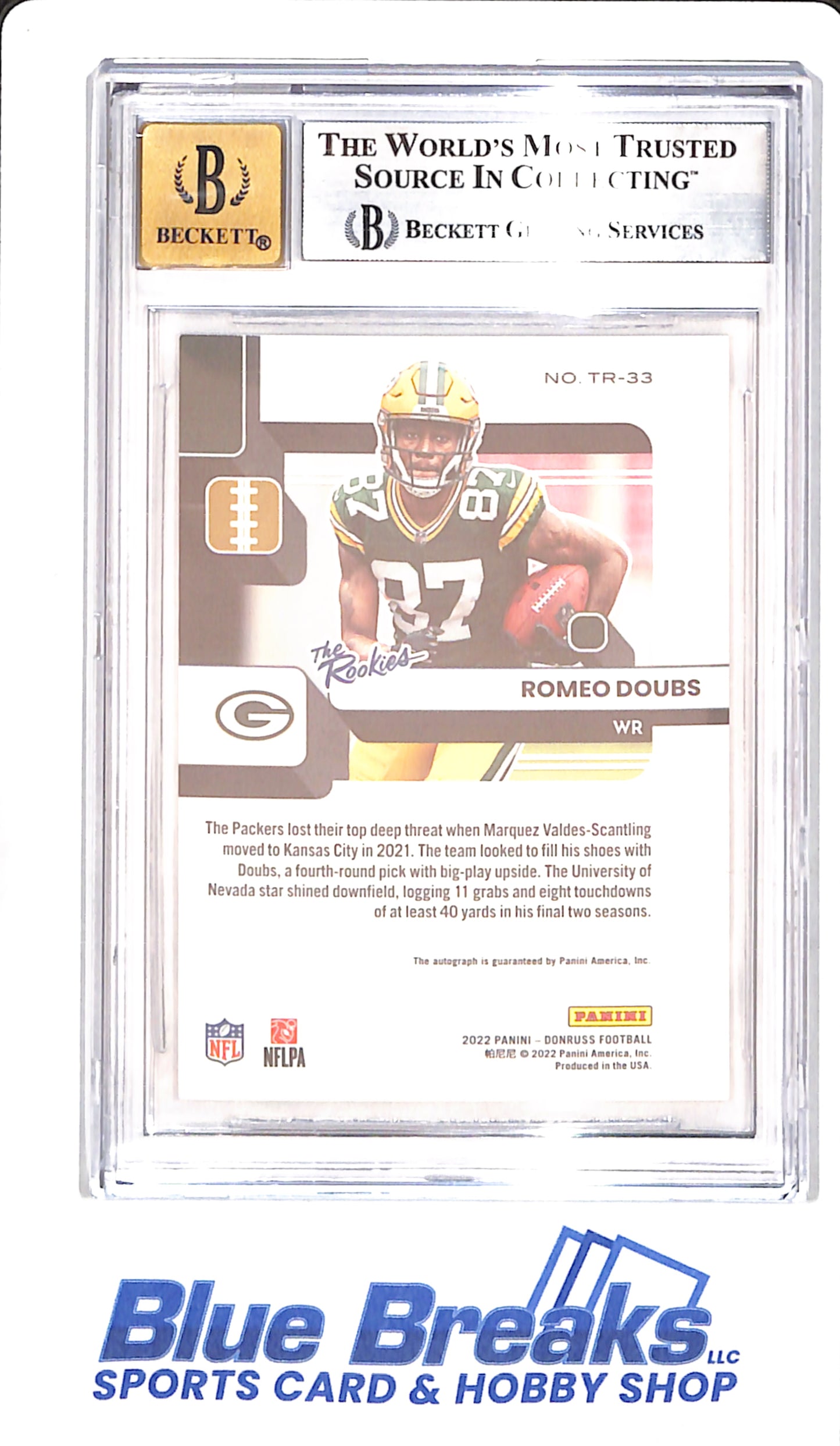 2022 Donruss - Romeo Doubs - The Rookies Autographs - Football - Green Bay Packers - 175/299 - # TR-33 - The Rookies - Beckett 9
