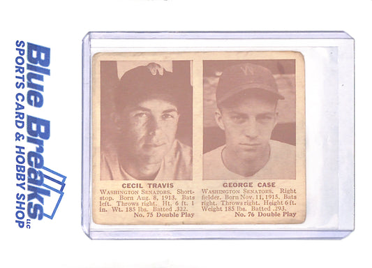 Cecil Travis - George Case - 1941 Double Play - Baseball - Washington Senators - # 75 - # 76