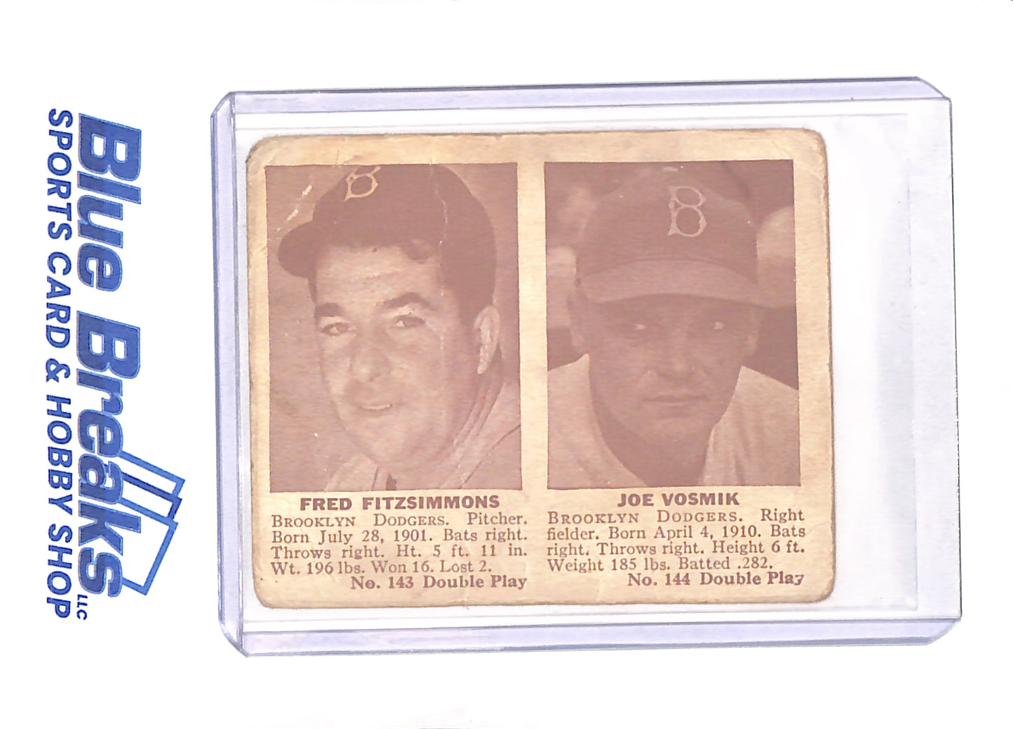Fred Fitzsimmons - Joe Vosmik - Brooklyn Dodgers - 1941 Double Play - # 143 - # 144