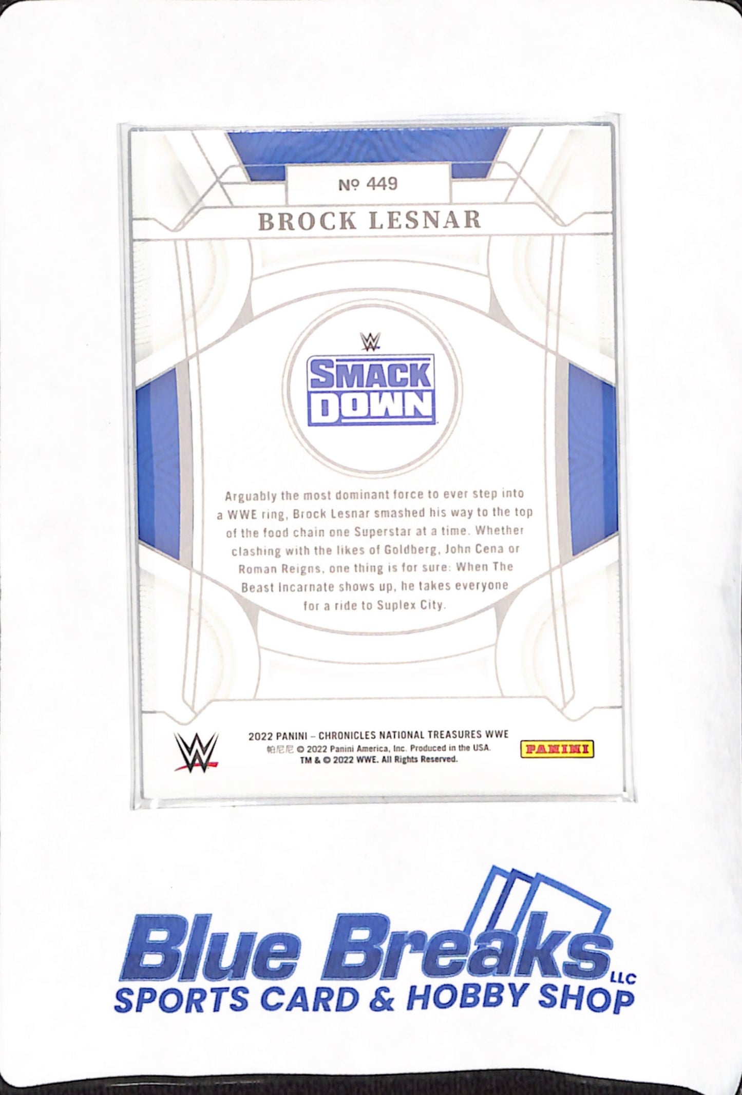 2022 Panini Chronicles - National Treasures - WWE - Brock Lesnar - 37/99 - Blue - # 449