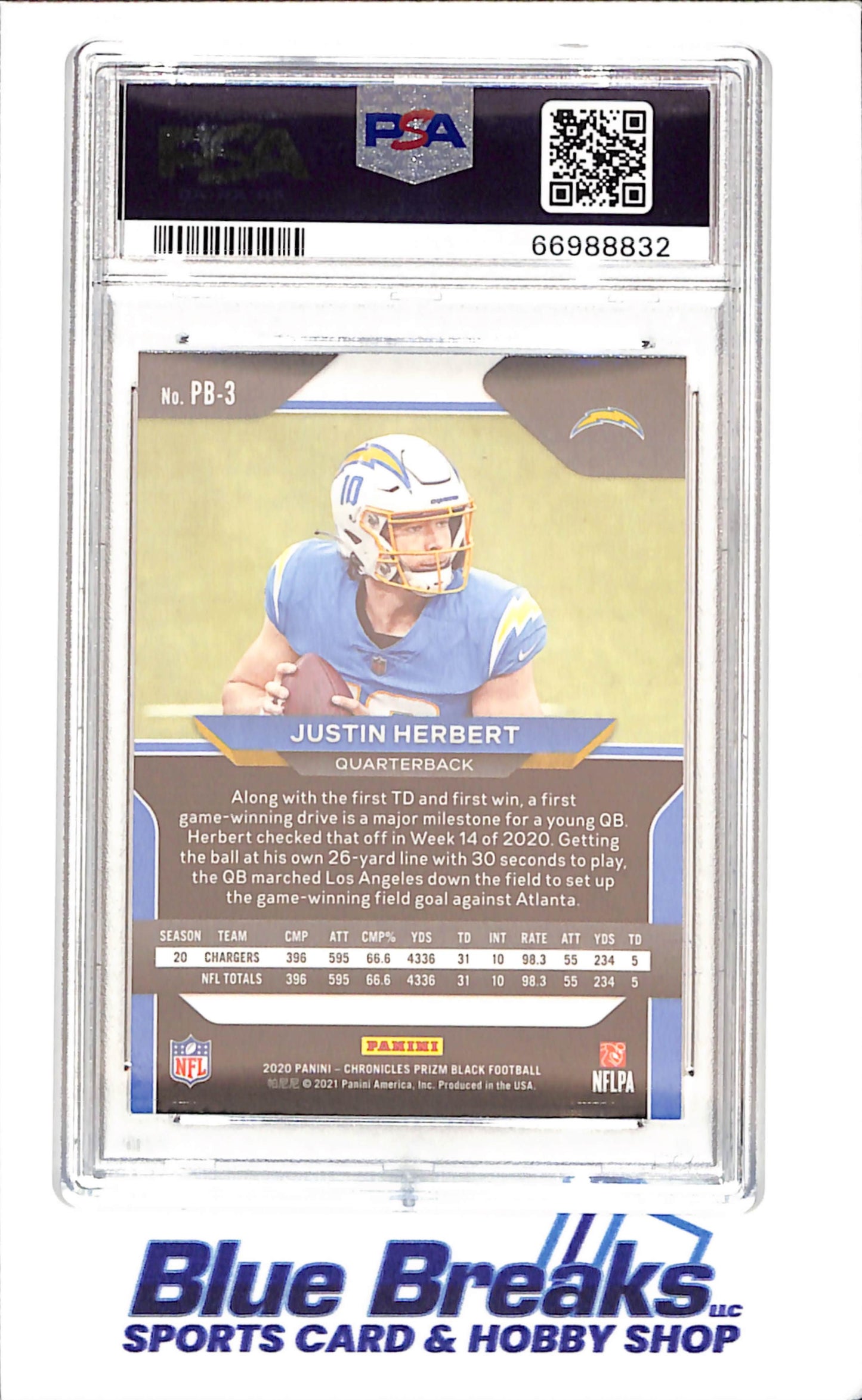 2020 Panini Chronicles - Justin Herbert - Prizm Black - RC - PSA 9 - Los Angeles Chargers - Football - #PB3