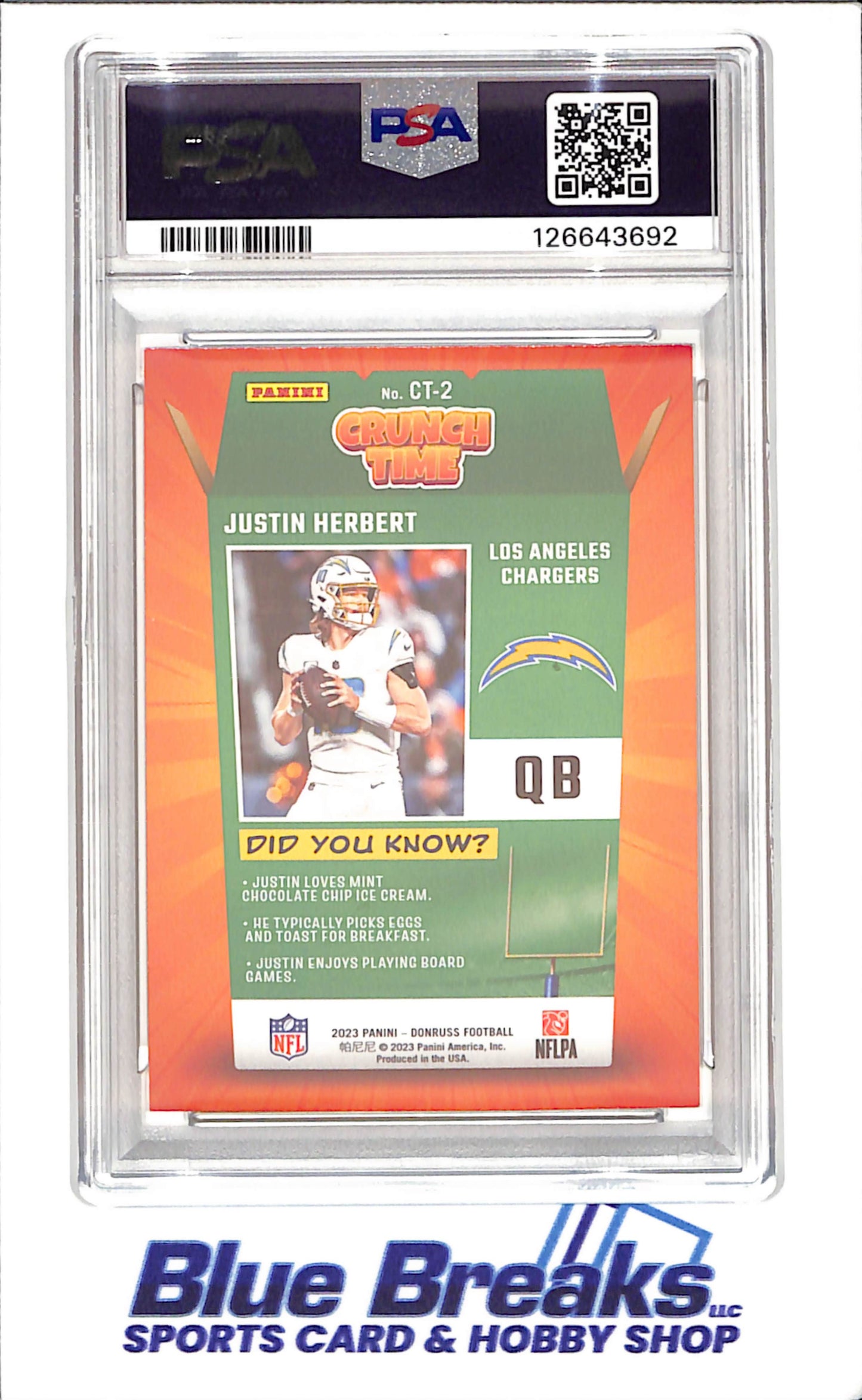 2023 Donruss - Justin Herbert - Crunch Time - PSA 8 - Los Angeles Chargers - Football - #CT2