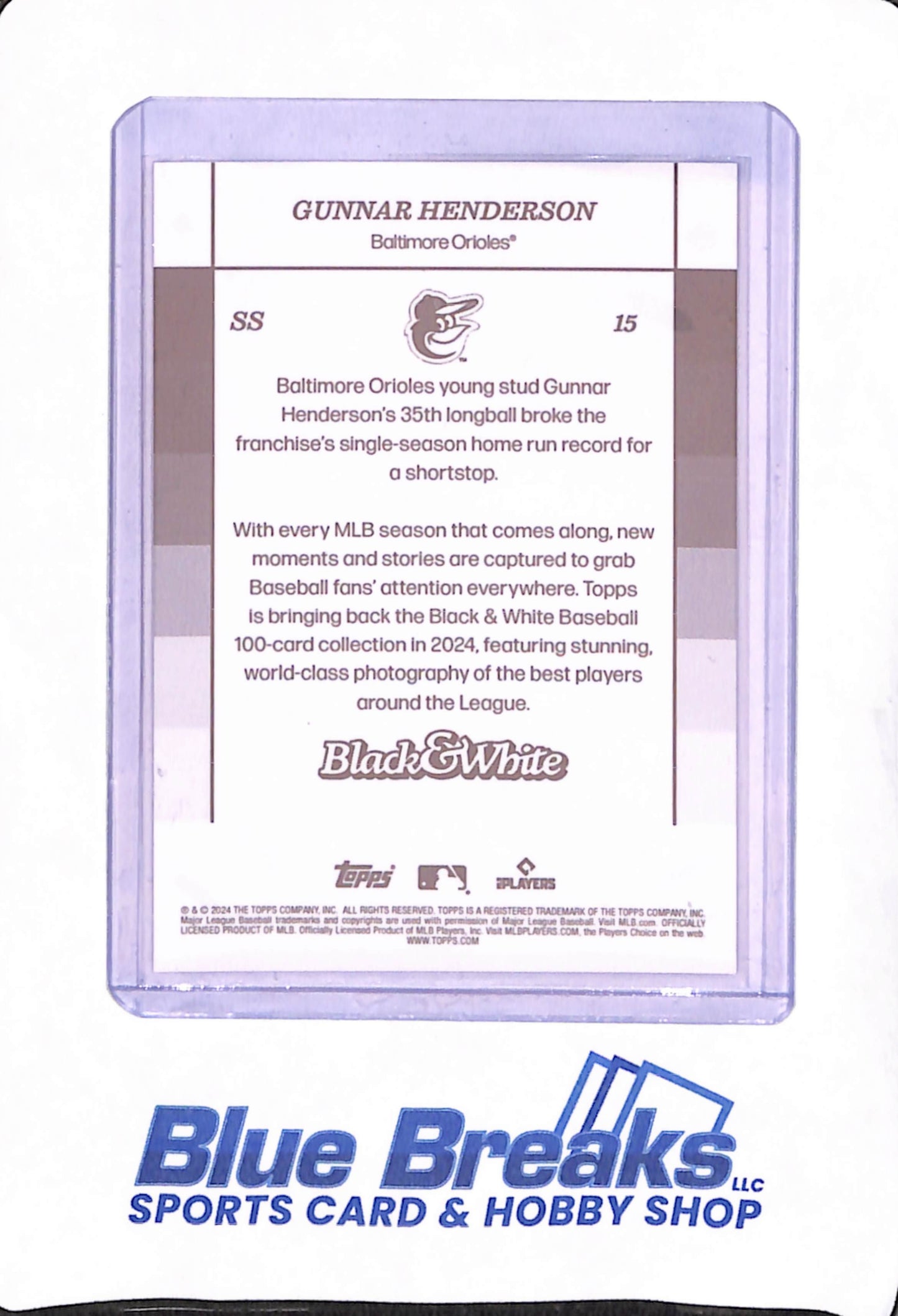 2024 Topps Black & White - Gunnar Henderson - Baltimore Orioles - Baseball - 21/25 - #15