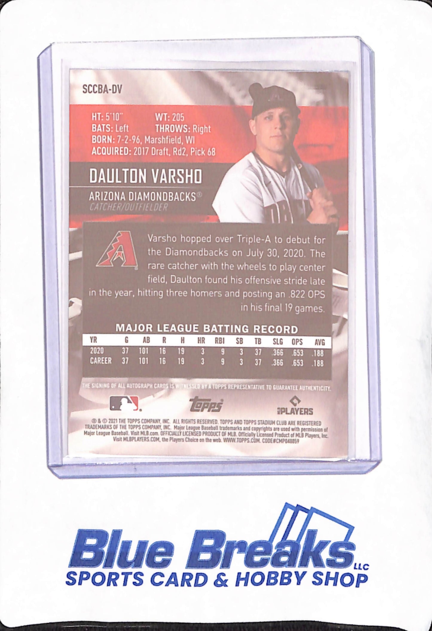 2021 Topps Stadium Club Chrome - Daulton Varsho - Autograph - Arizona Diamondbacks - RC - #SCCBA-DV