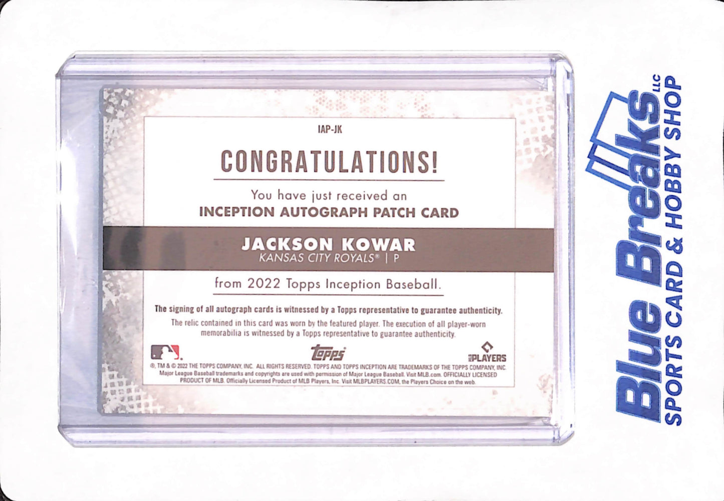 2019 Topps Inception - Jackson Kowar - Kansas City Royals - Baseball - Autograph - Relic - RC - 09/99 - Green - #IAP-JK
