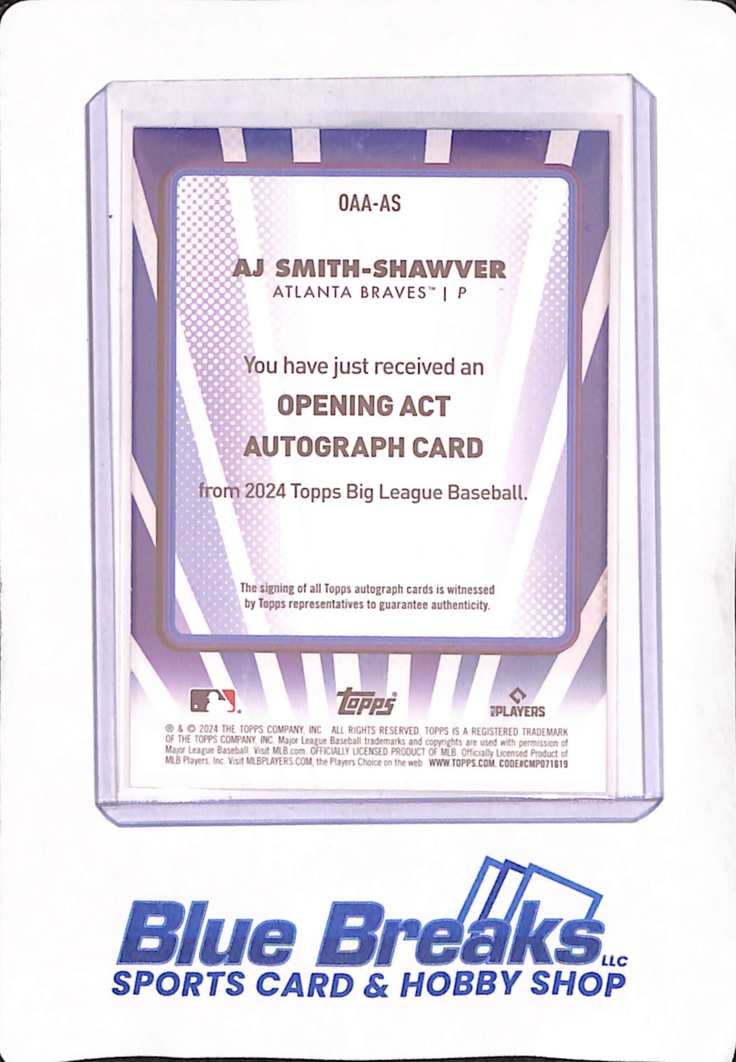 2024 Topps Big League - AJ Smith-Shawver - Autograph - Atlanta Braves - RC - Opening Act - #OOA-AS