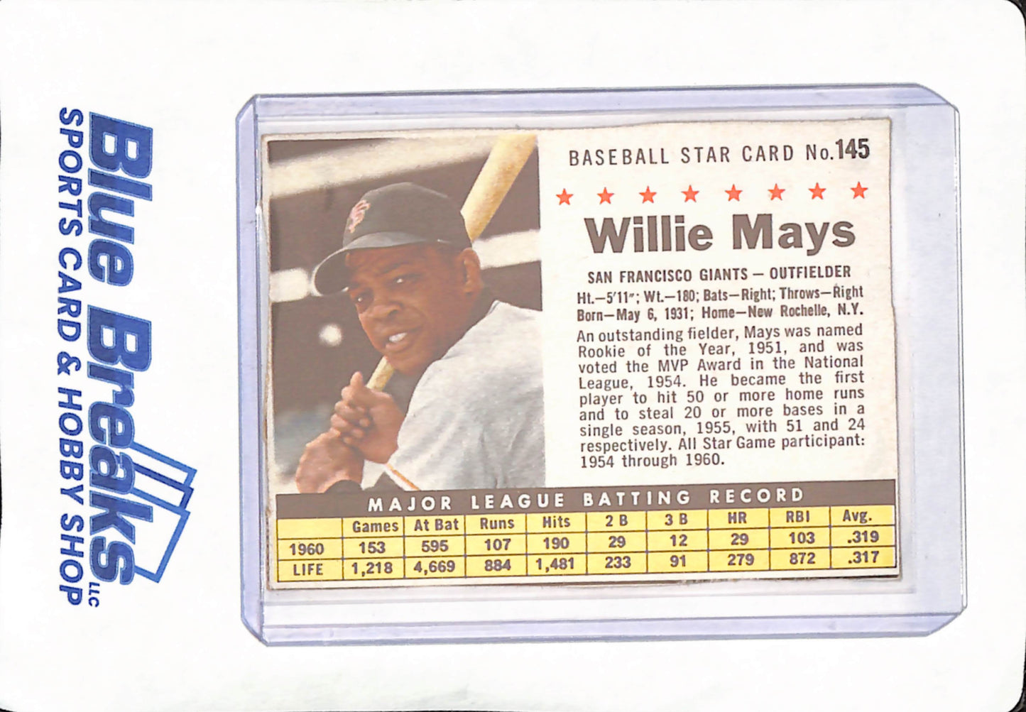 1961 Post Cereal - Willie Mays - San Francisco Giants - Baseball - #145