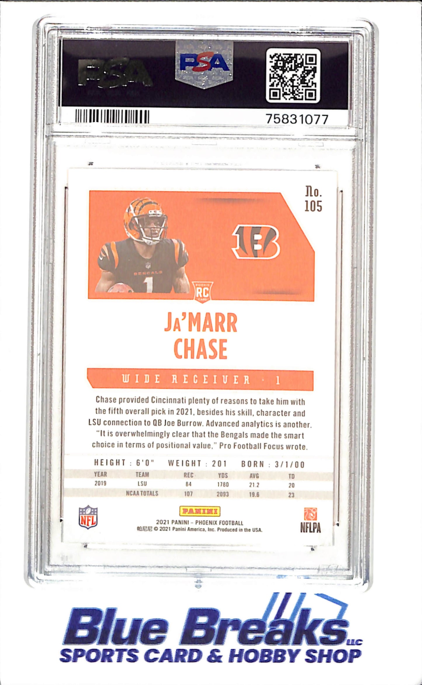 2021 Phoenix - Ja'Marr Chase - Fire Burst - RC - PSA 9 - Cincinnati Bengals - Football - #105
