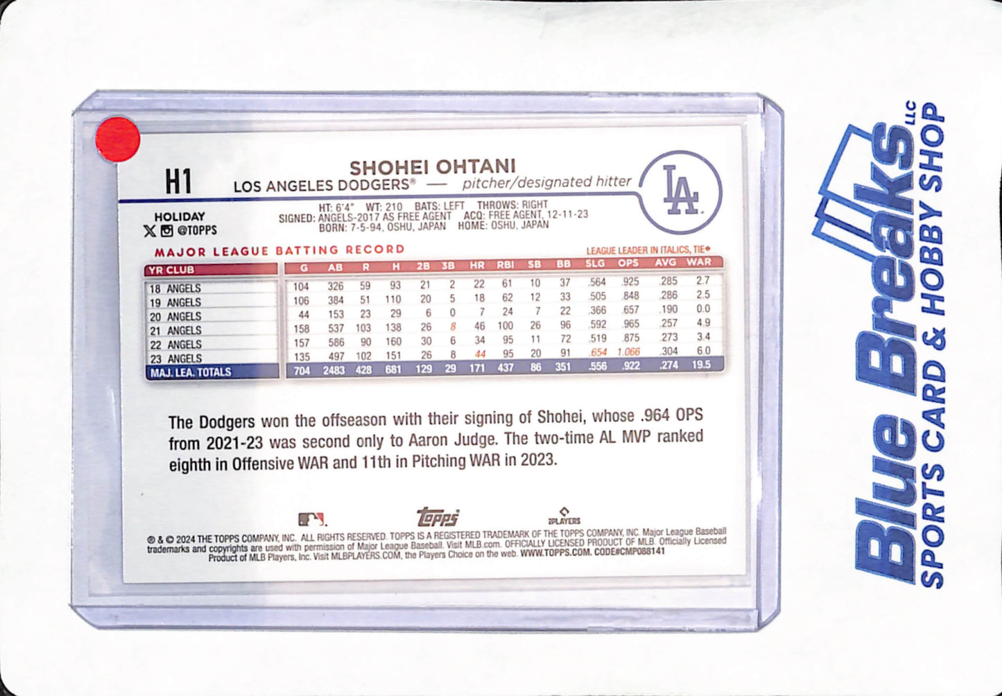 2024 Topps Holiday - Shohei Ohtani - Los Angeles Dodgers - Baseball - #H1