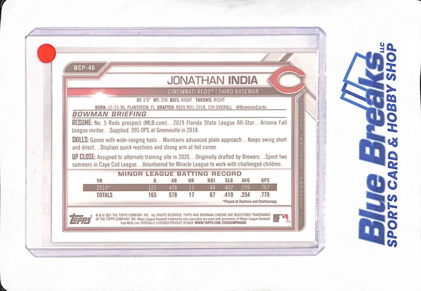 2021 Bowman Chrome Sapphire - Jonathan India - Cincinnati Reds - Baseball - Green - 122/125 - #BCP-45