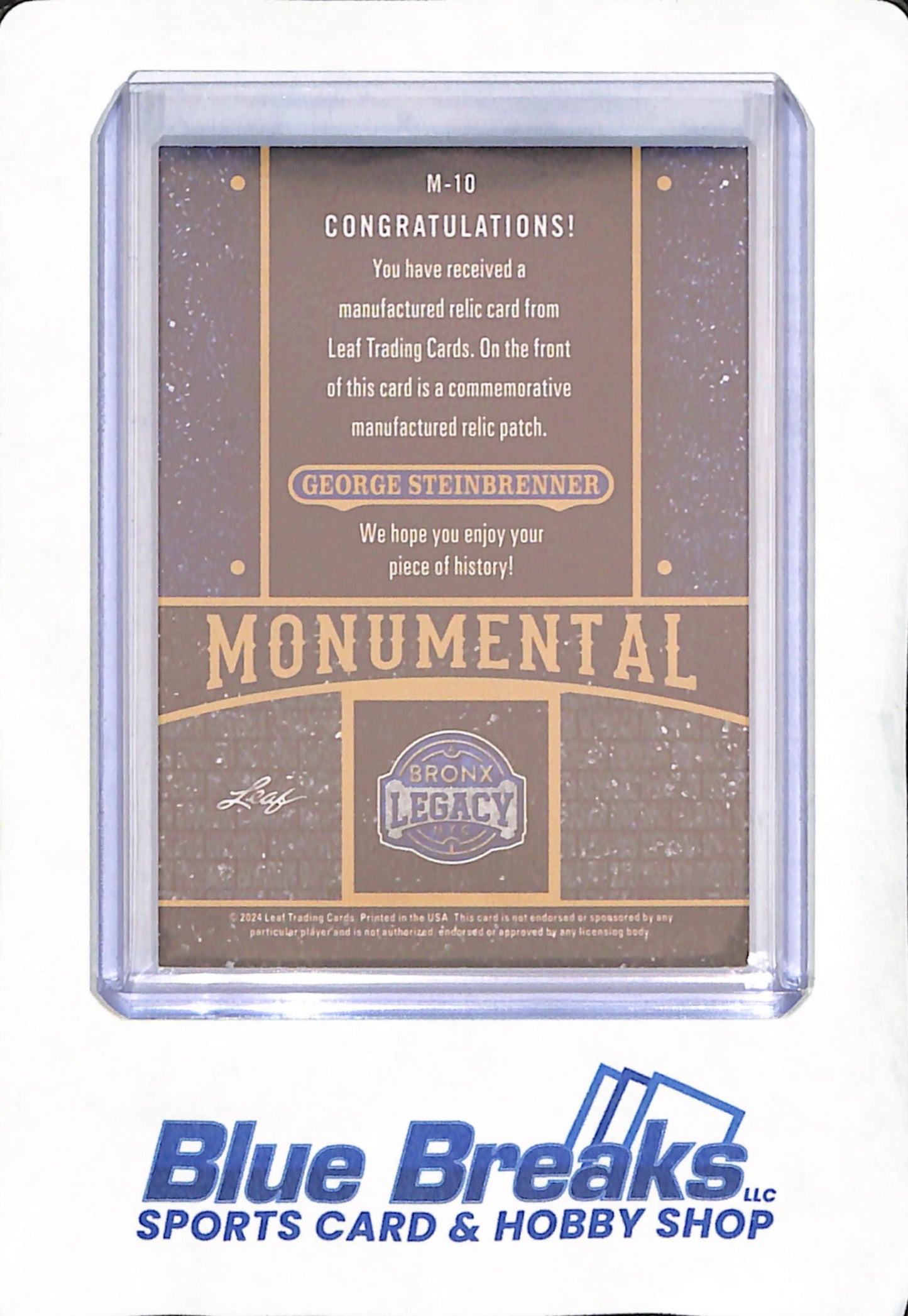 2024 Leaf Bronx Legacy - Monumental - George Strawberry - New York Yankees - Relic - #M-10