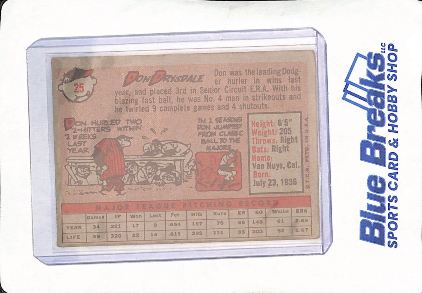 1958 Topps - Don Drysdale - Los Angeles Dodgers - Baseball - #25