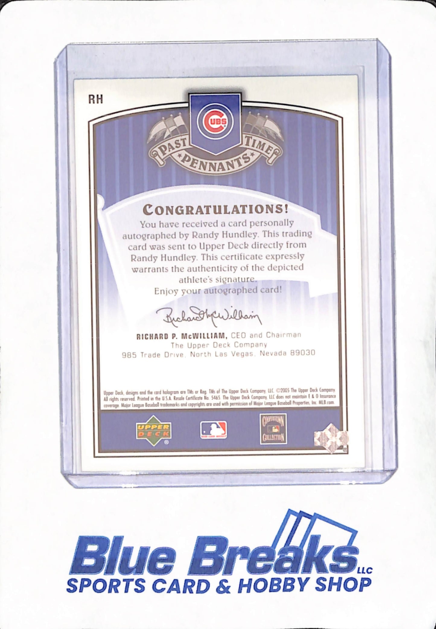 2005 Upper Deck - Cooperstown Collection - Past Time Pennants - Randy Hundley - Autograph - Chicago Cubs - Baseball - #RH