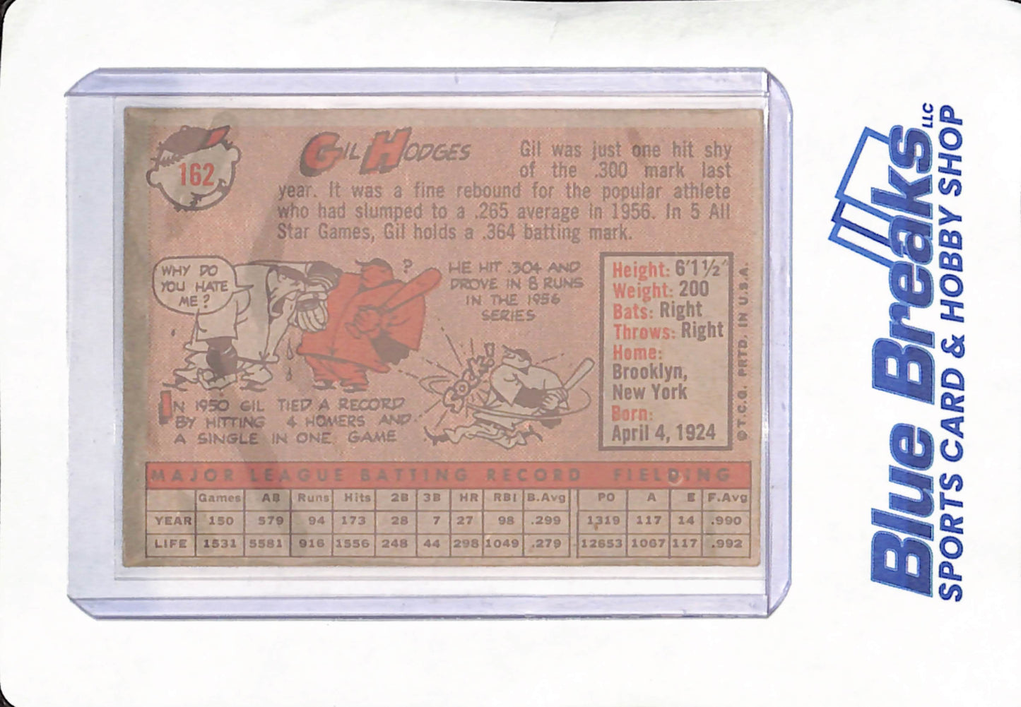 1958 Topps - Gil Hodges - Los Angeles Dodgers - Baseball - #162