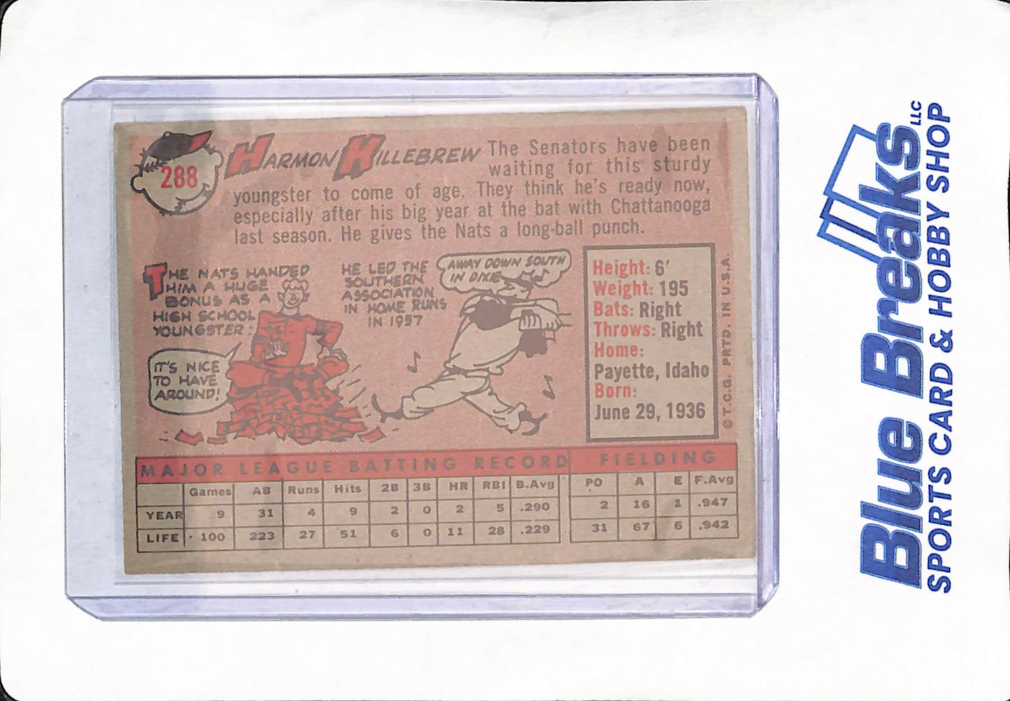 1958 Topps - Harmon Killebrew - Washington Senators - Baseball - #288