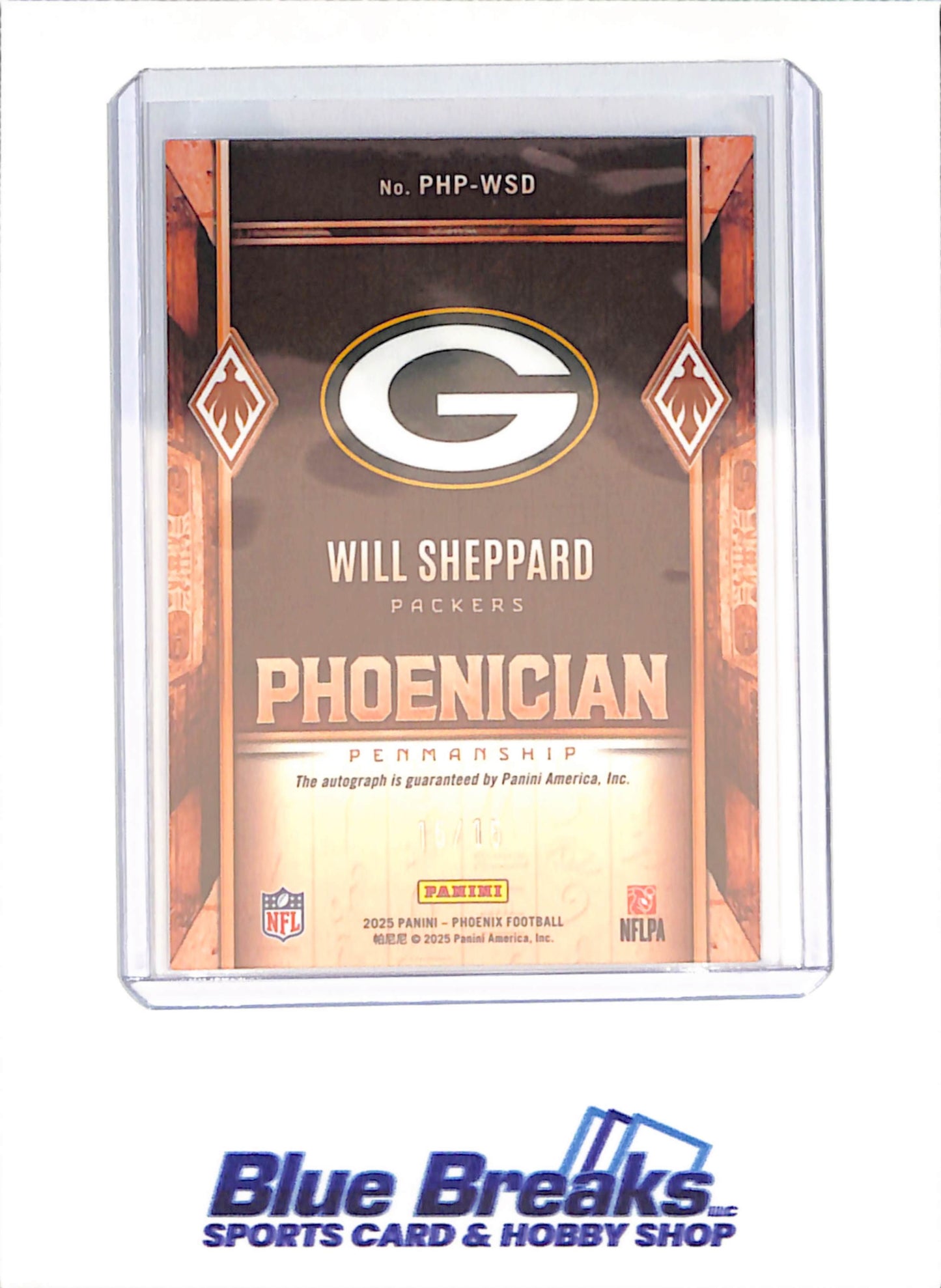 2025 Panini Phoenix - Will Sheppard - 15/15 - RC - Autograph - Raywave - Greenbay Packers - Football - #PHP-WSD