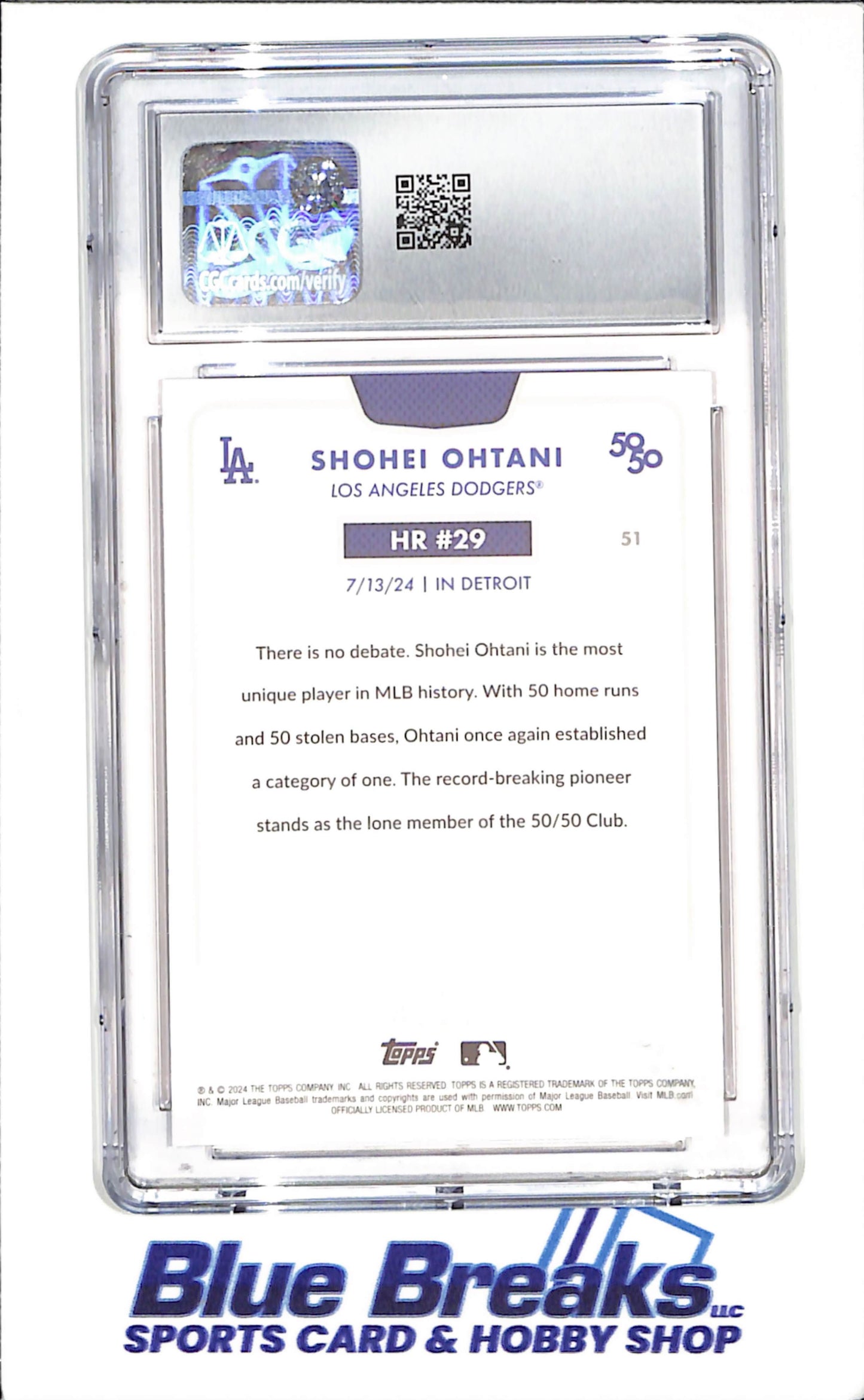 2024 Topps 50/50 - Shohei Ohtani - 7/13/2024 Homerun #29 - CGC 9 - Los Angeles Dodgers - Baseball - #51