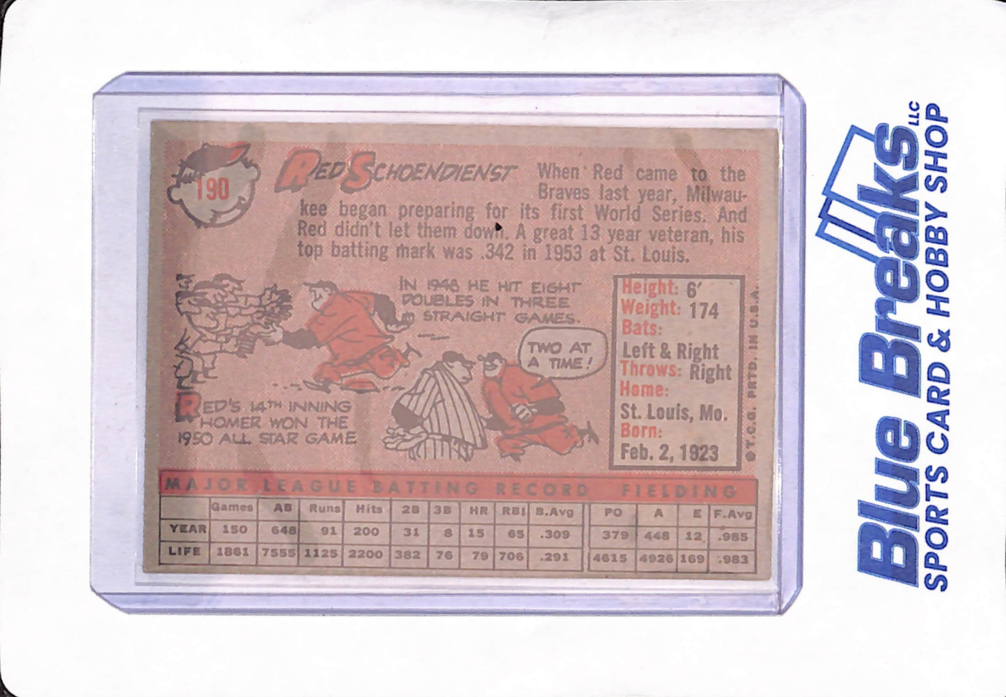 1958 Topps - Red Schoendienst - Milwaukee Braves - Baseball - #190