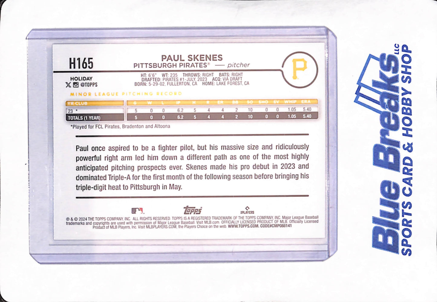 2024 Topps Holiday - Paul Skenes - Pittsburgh Pirates - Baseball - RC - #H165