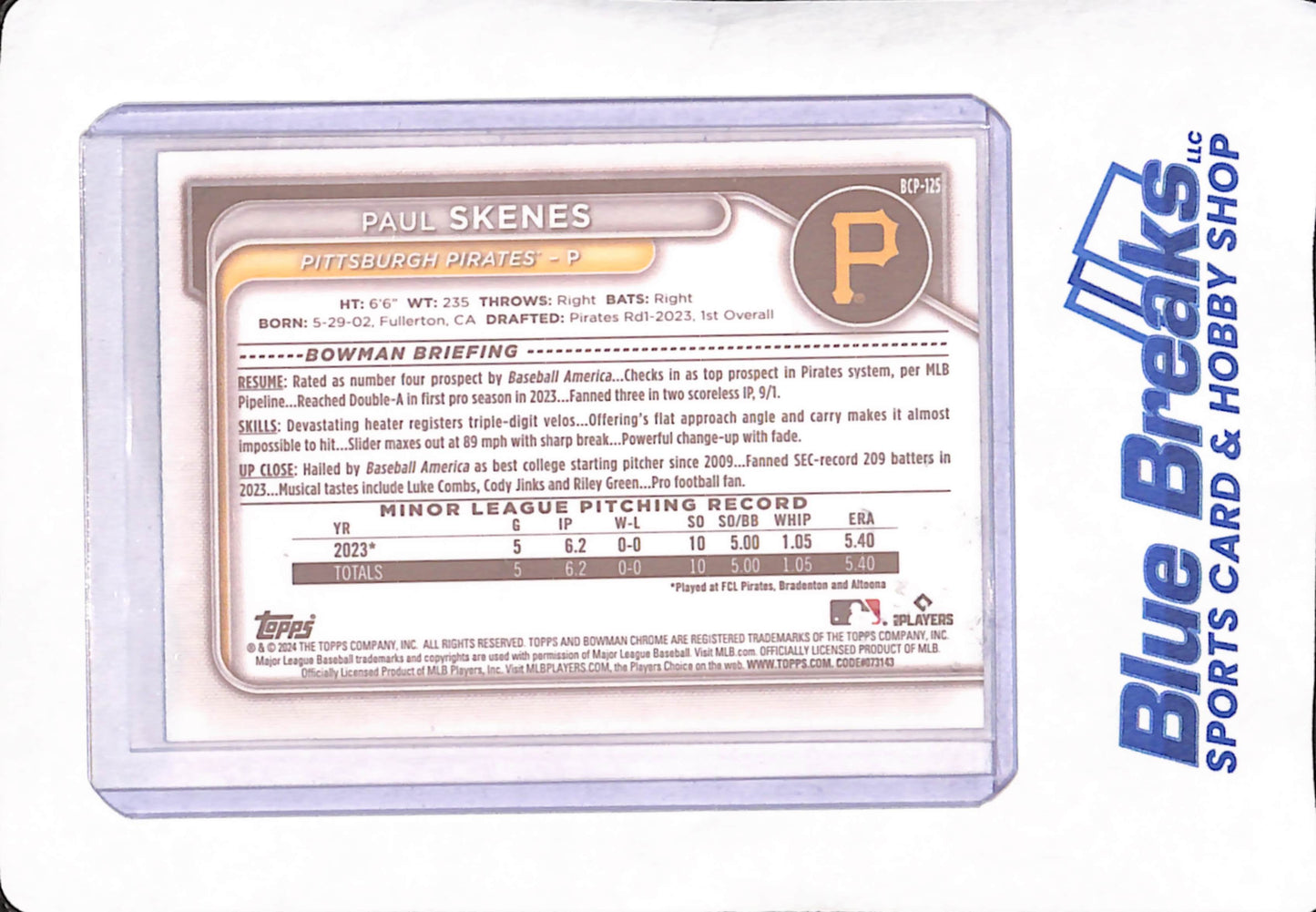 2024 Bowman Chrome - Paul Skenes - Pittsburgh Pirates - Baseball - Speckle - #BCP-125