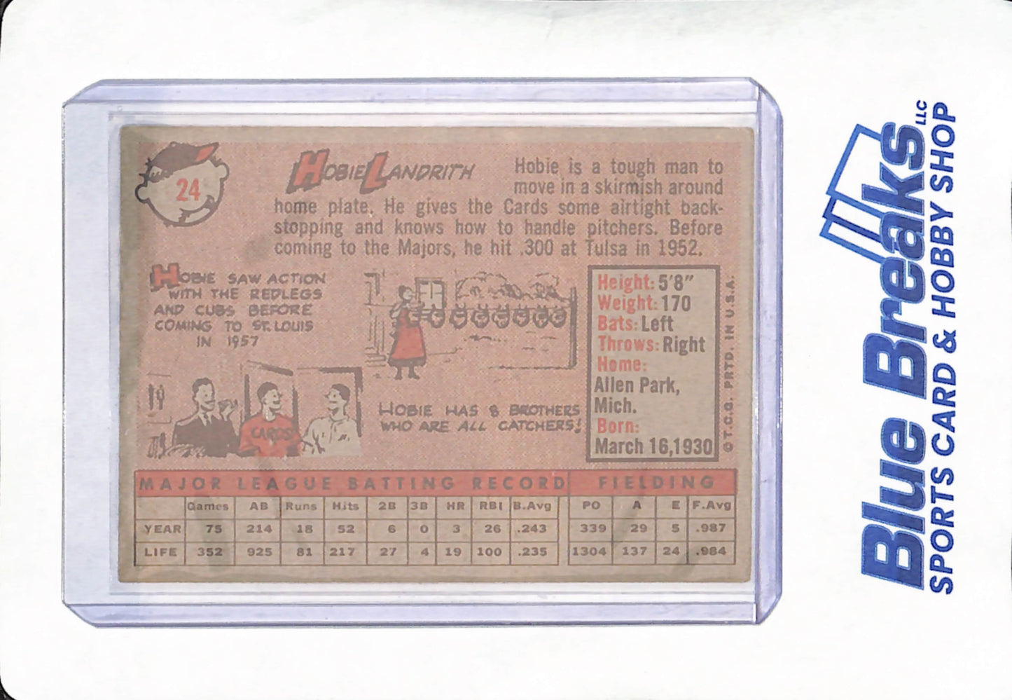 1958 Topps - Hobie Landrith - St. Louis Cardinals - Baseball - #24