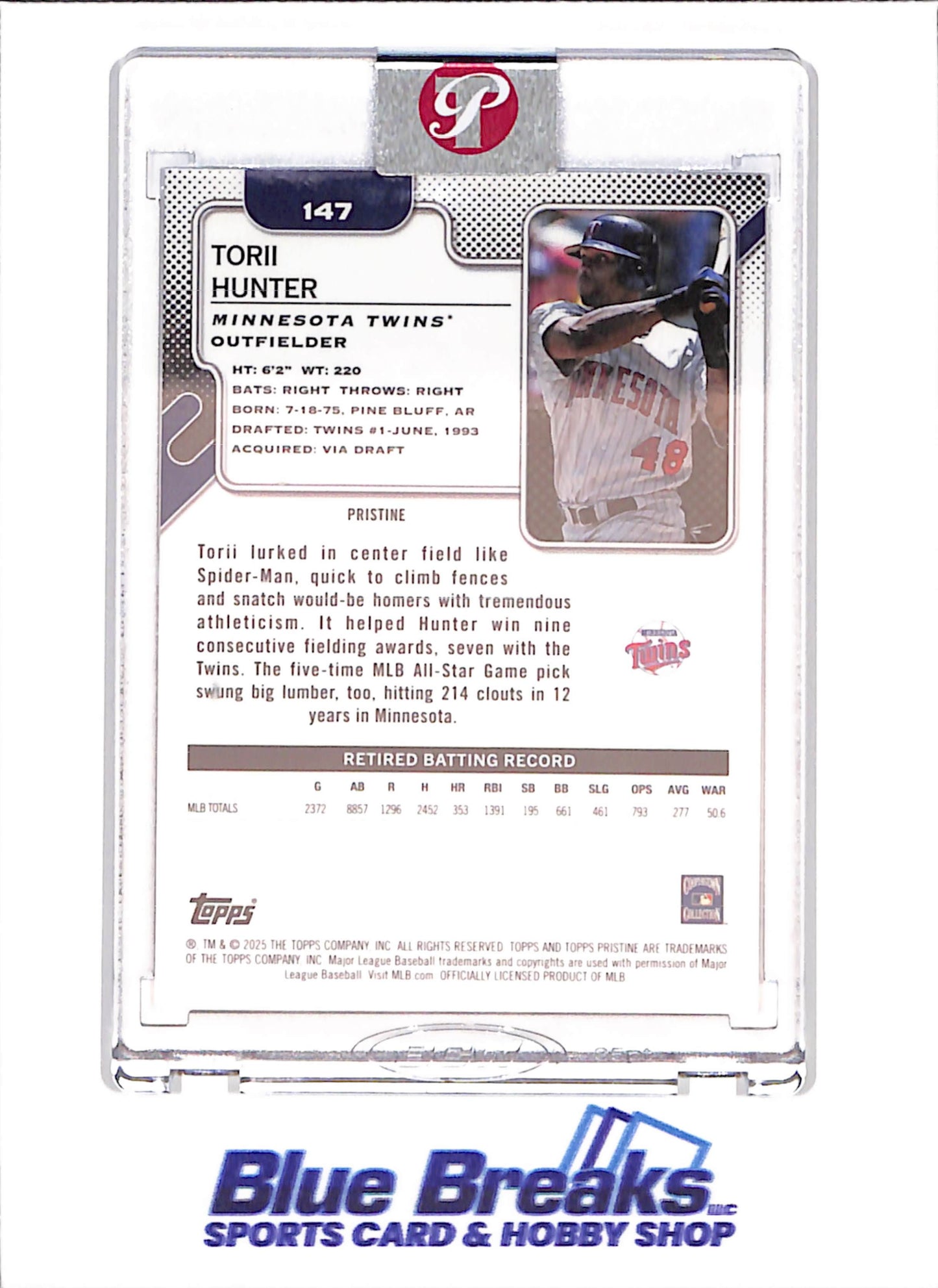 2025 Topps Pristine - Tori Hunter - 46/99 - Purple - Minnesota Twins - Baseball - #147
