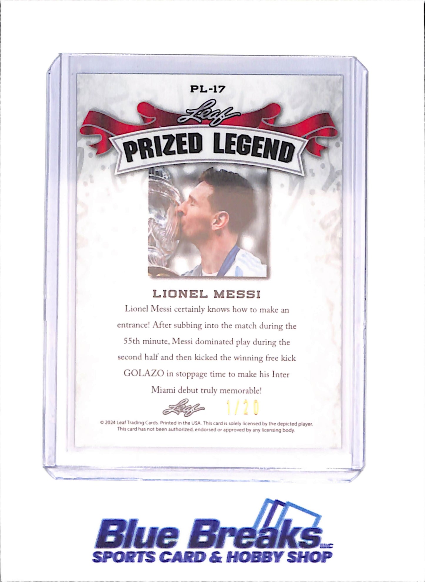 2024 Leaf - Lionel Messi - Prized Legend - 1/20 - Barcelona - Soccer - #PL-17