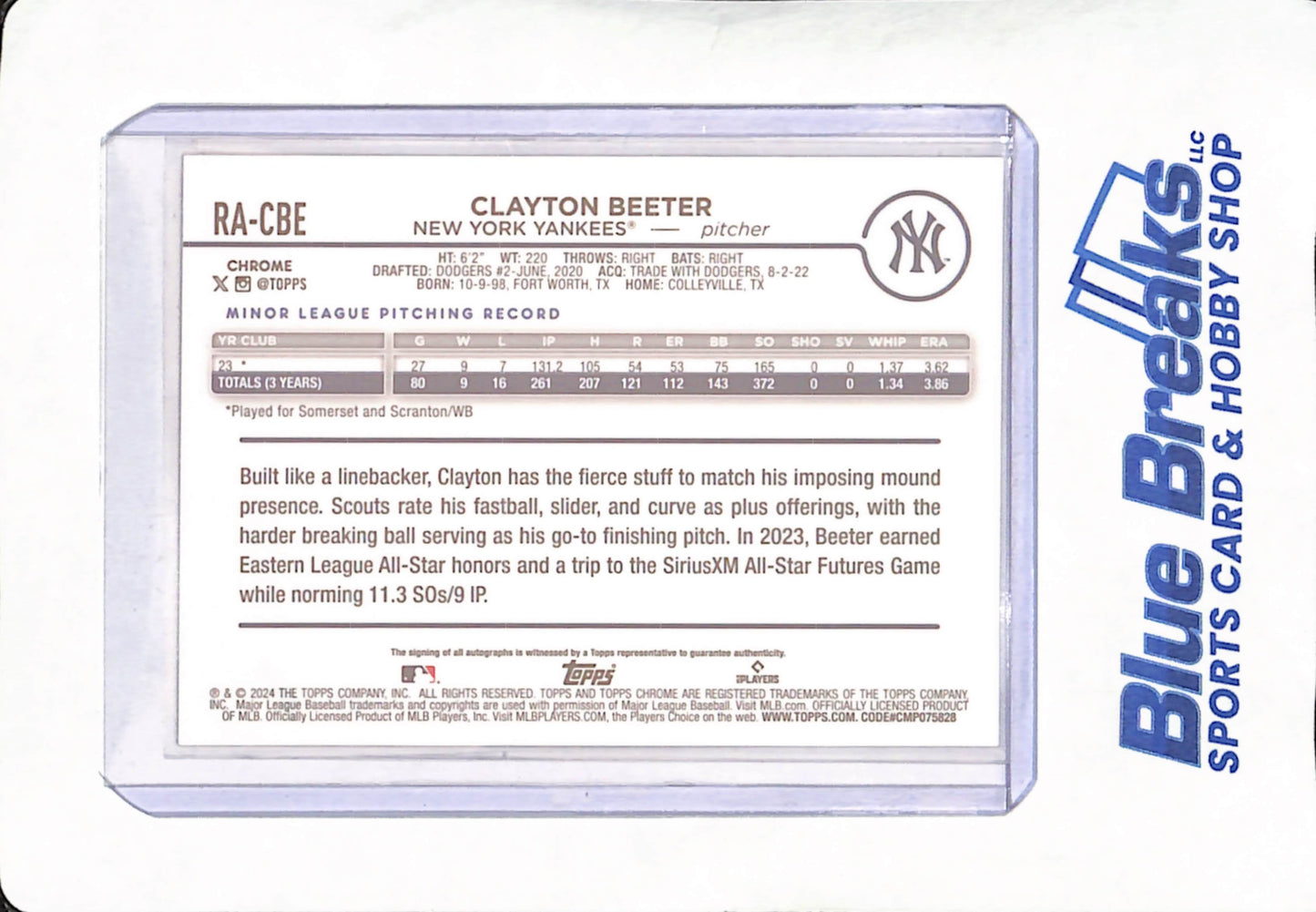 2024 Topps Chrome - Clayton Beeter - Autograph - New York Yankees - Baseball - RC - #RA-CBE