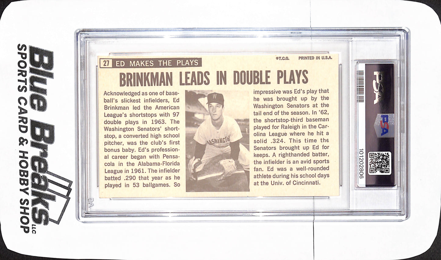 1964 Topps Giants - Ed Brinkman - Washington Senators - Baseball - PSA 6 - #27