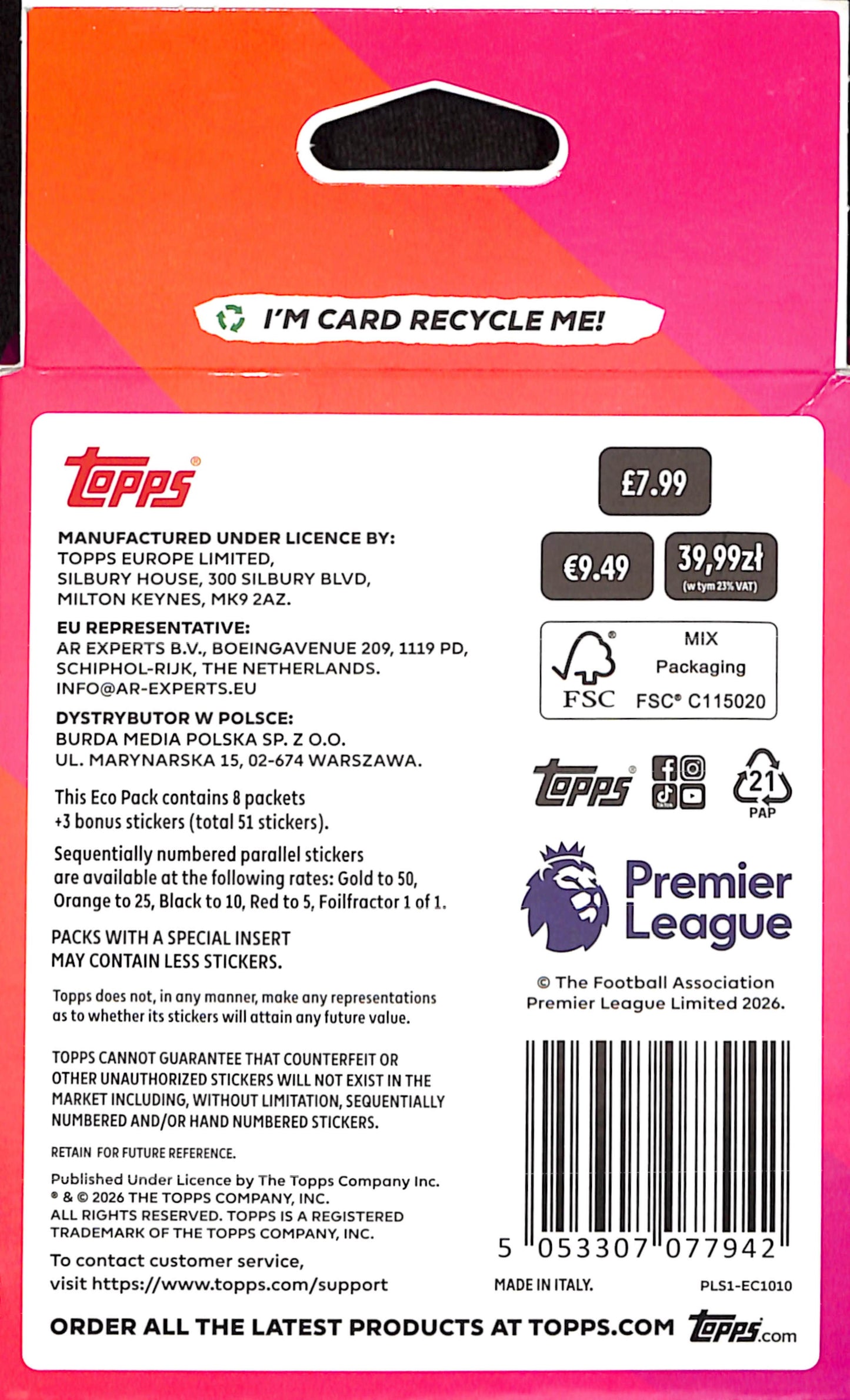 2026 Topps Premier League Official Stickers - Eco Pack - Sealed Wax