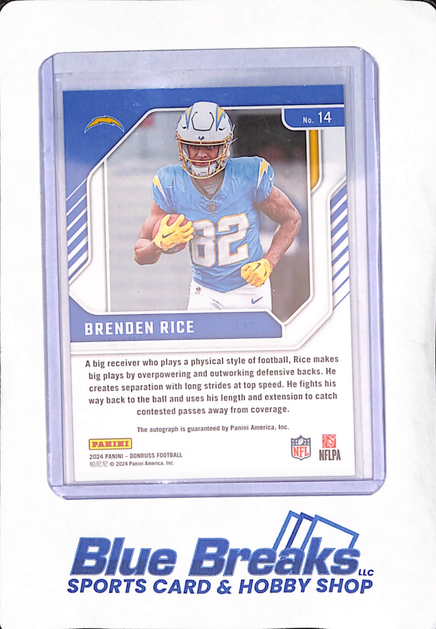2024 Panini Donruss - Brenden Rice - Autograph - Elite Series Blue Scope - Los Angeles Chargers - Football - 19/99 - #14