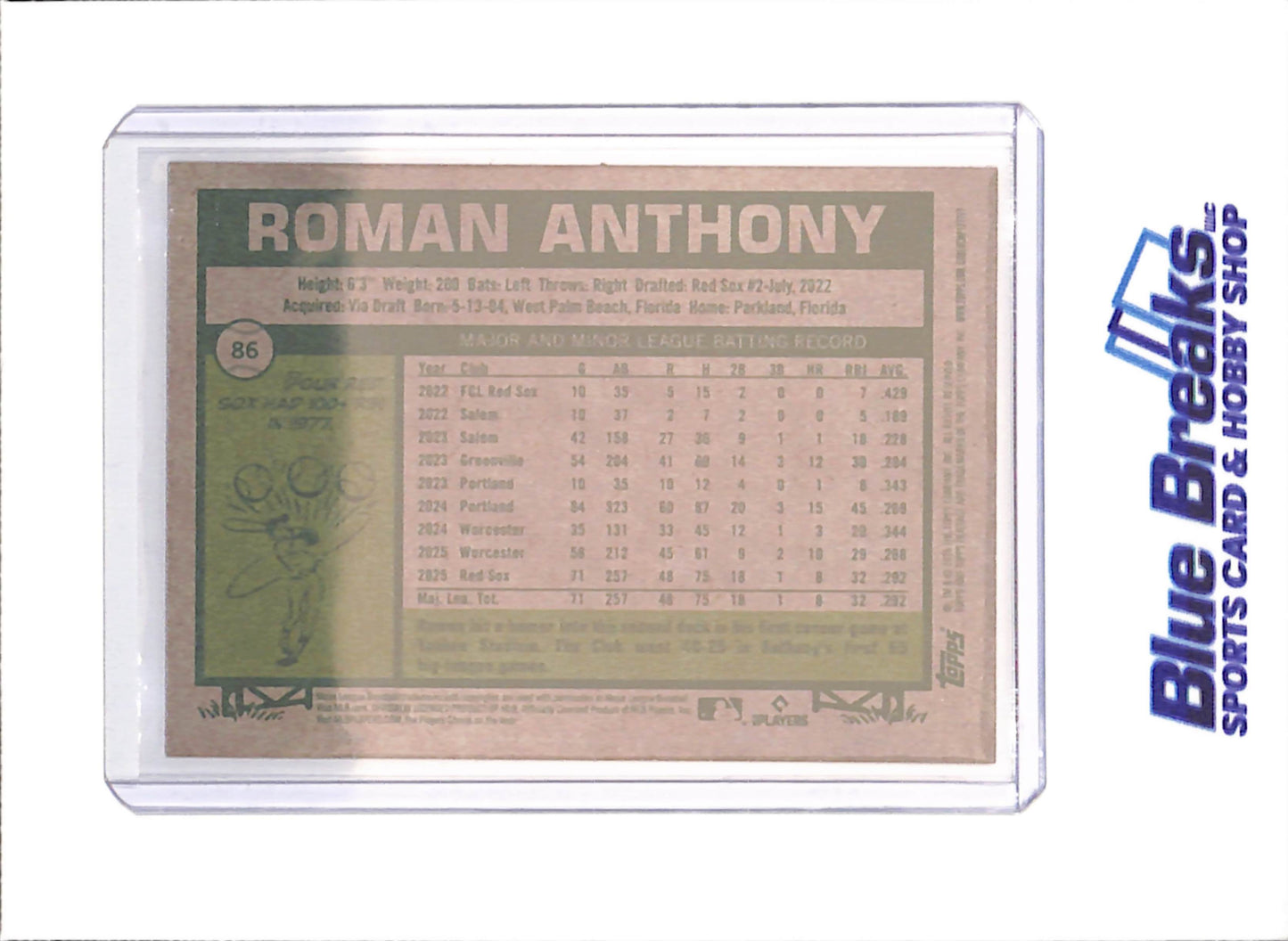 2026 Topps Heritage - Roman Anthony - Yellow Border - RC - Boston Red Sox - Baseball - #86