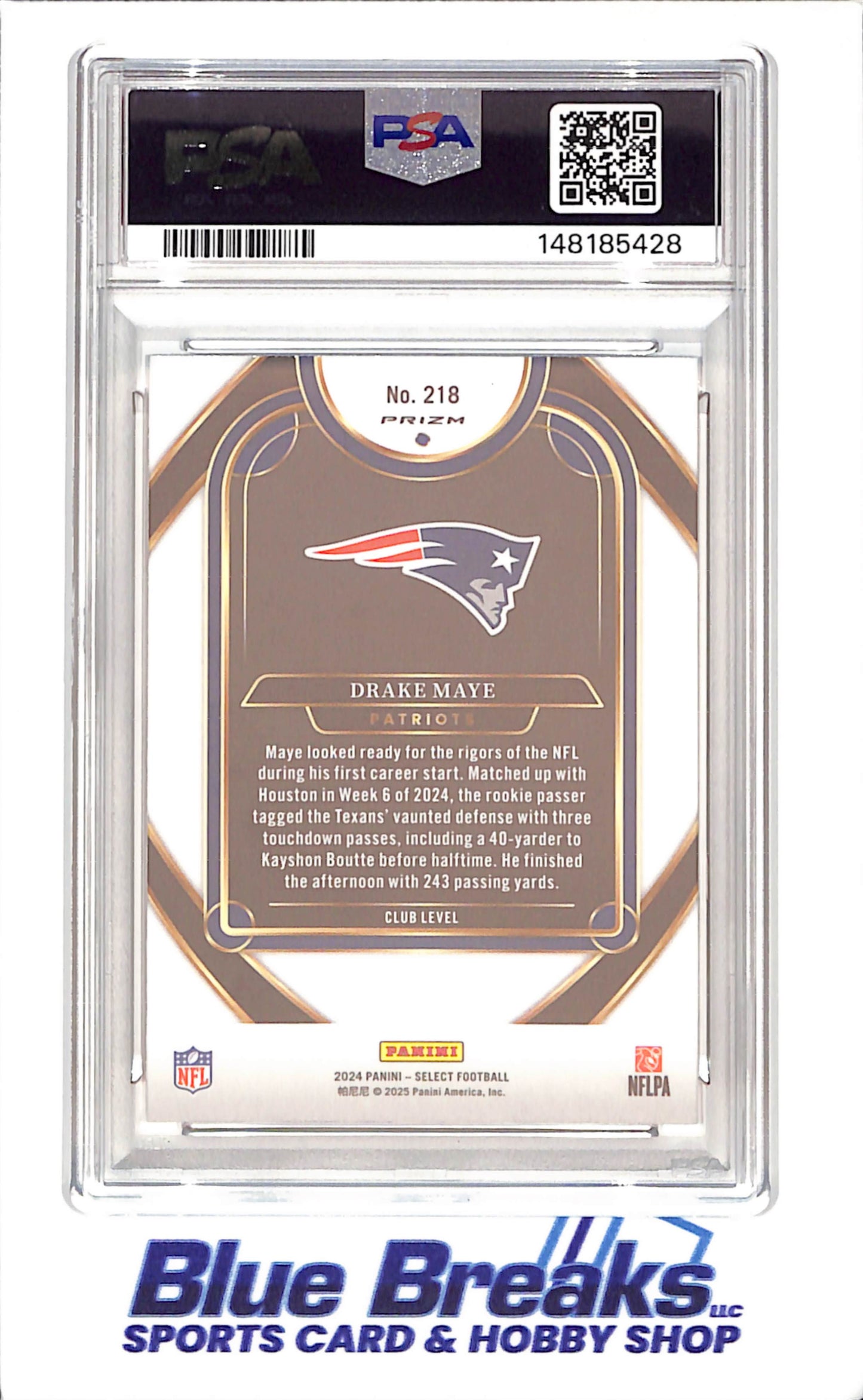 2024 Panini Select - Drake Maye - Black & Green Shock - RC - PSA 9 - New England Patriots - Football - #218