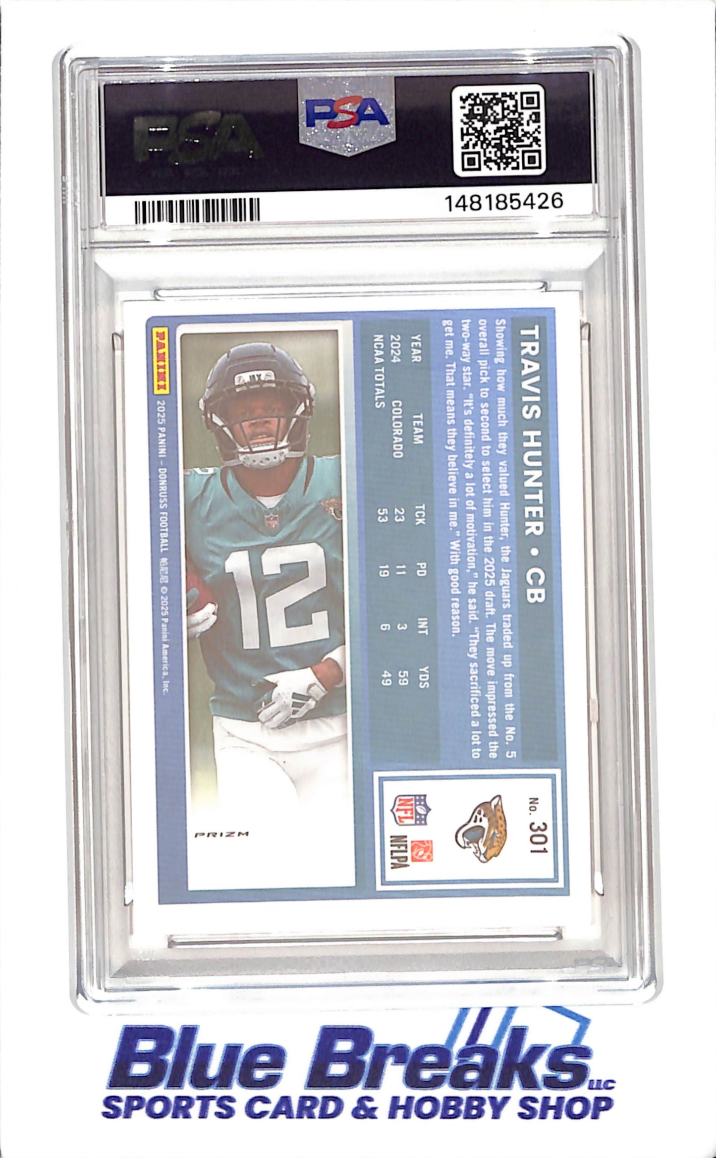 2025 Panini Donruss - Travis Hunter - Optic Preview Holo - Rated Rookie - PSA 8 - Jacksonville Jaguars - Football - #301