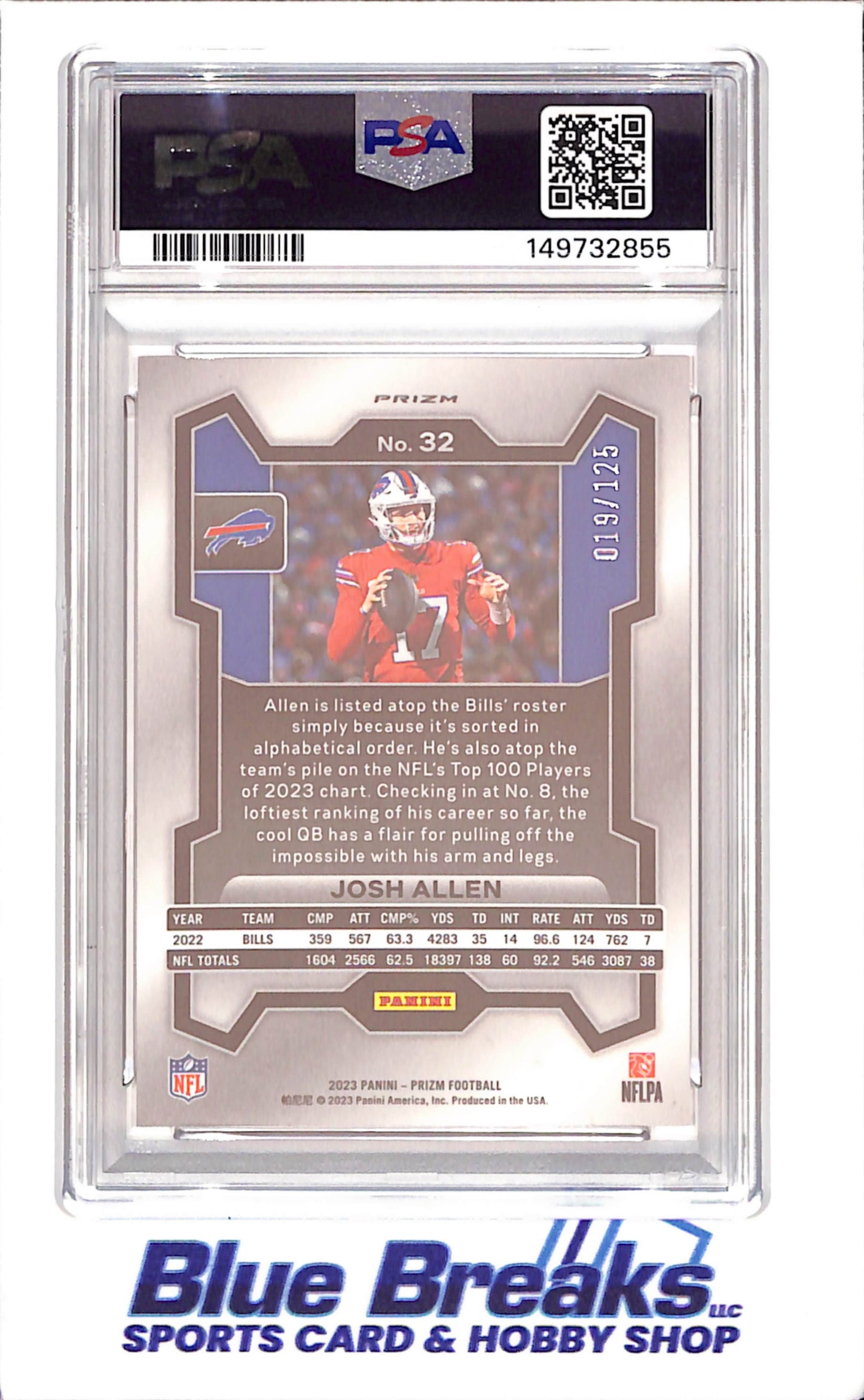 2023 Prizm - Josh Allen - Purple - 19/125 - PSA 8 - Buffalo Bills - Football - #32