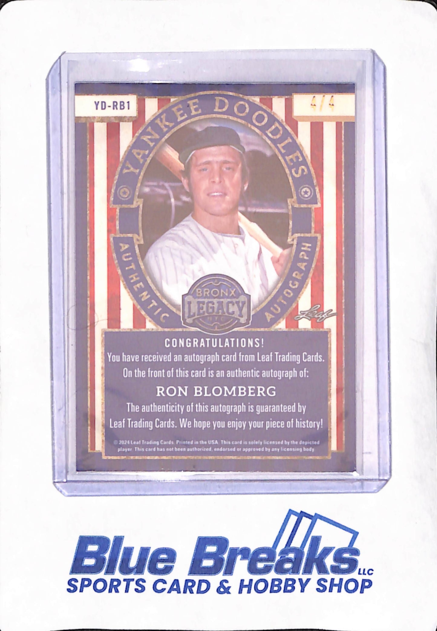 2024 Leaf Bronx Legacy - Ron Blomberg - Autograph - Yankee Doodles - Purple - New York Yankees - Baseball - 4/4 - #YD-RB1